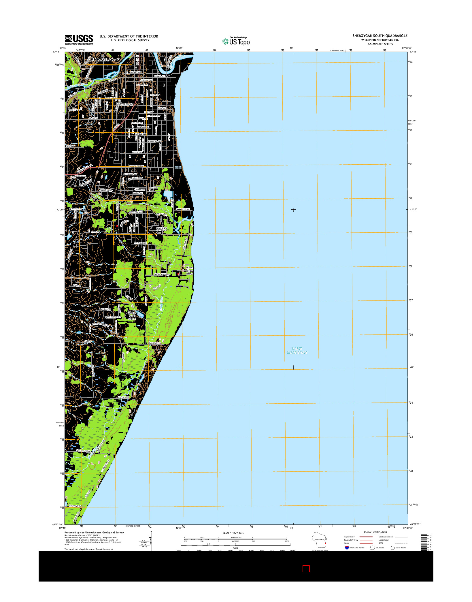 USGS US TOPO 7.5-MINUTE MAP FOR SHEBOYGAN SOUTH, WI 2016