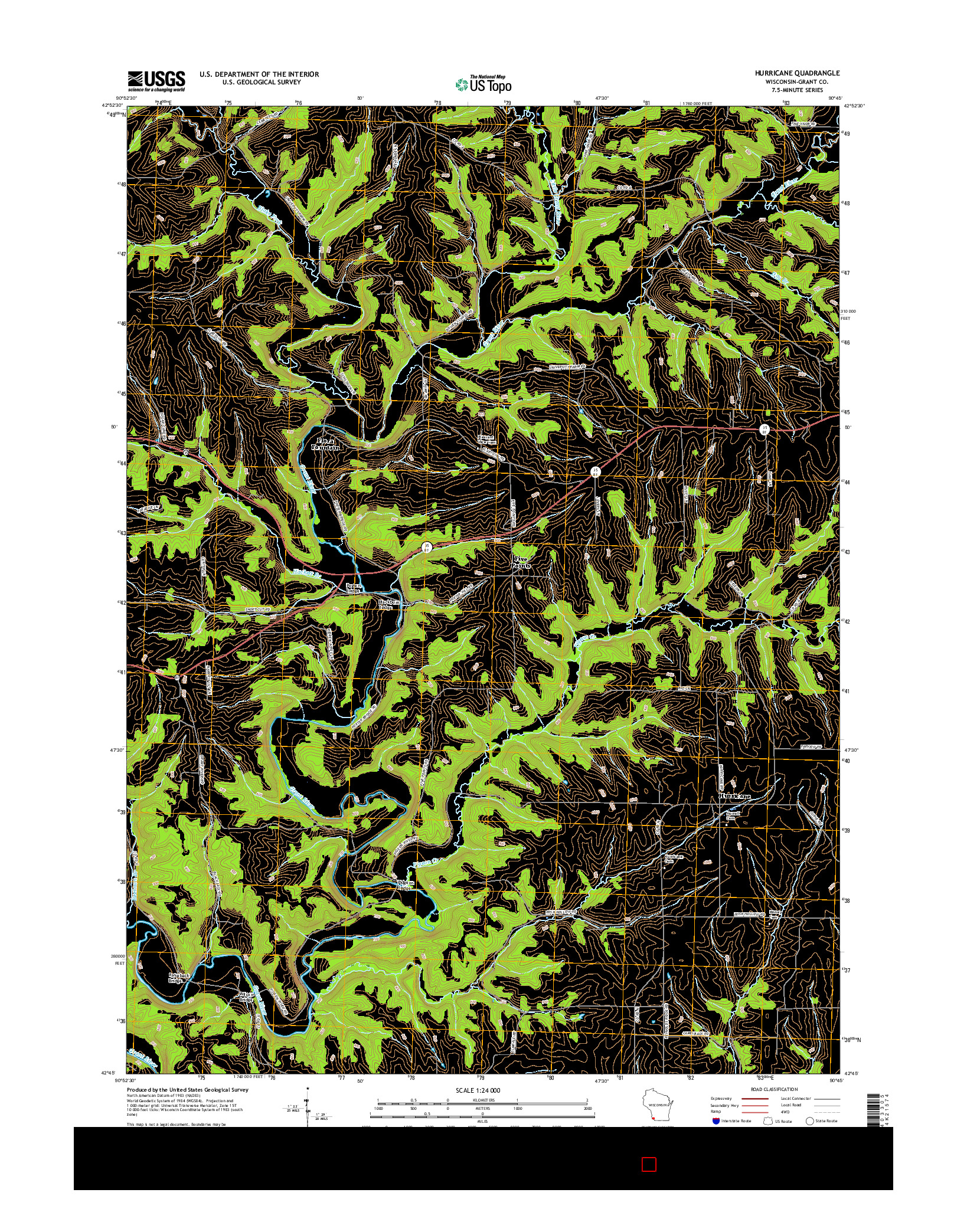 USGS US TOPO 7.5-MINUTE MAP FOR HURRICANE, WI 2016