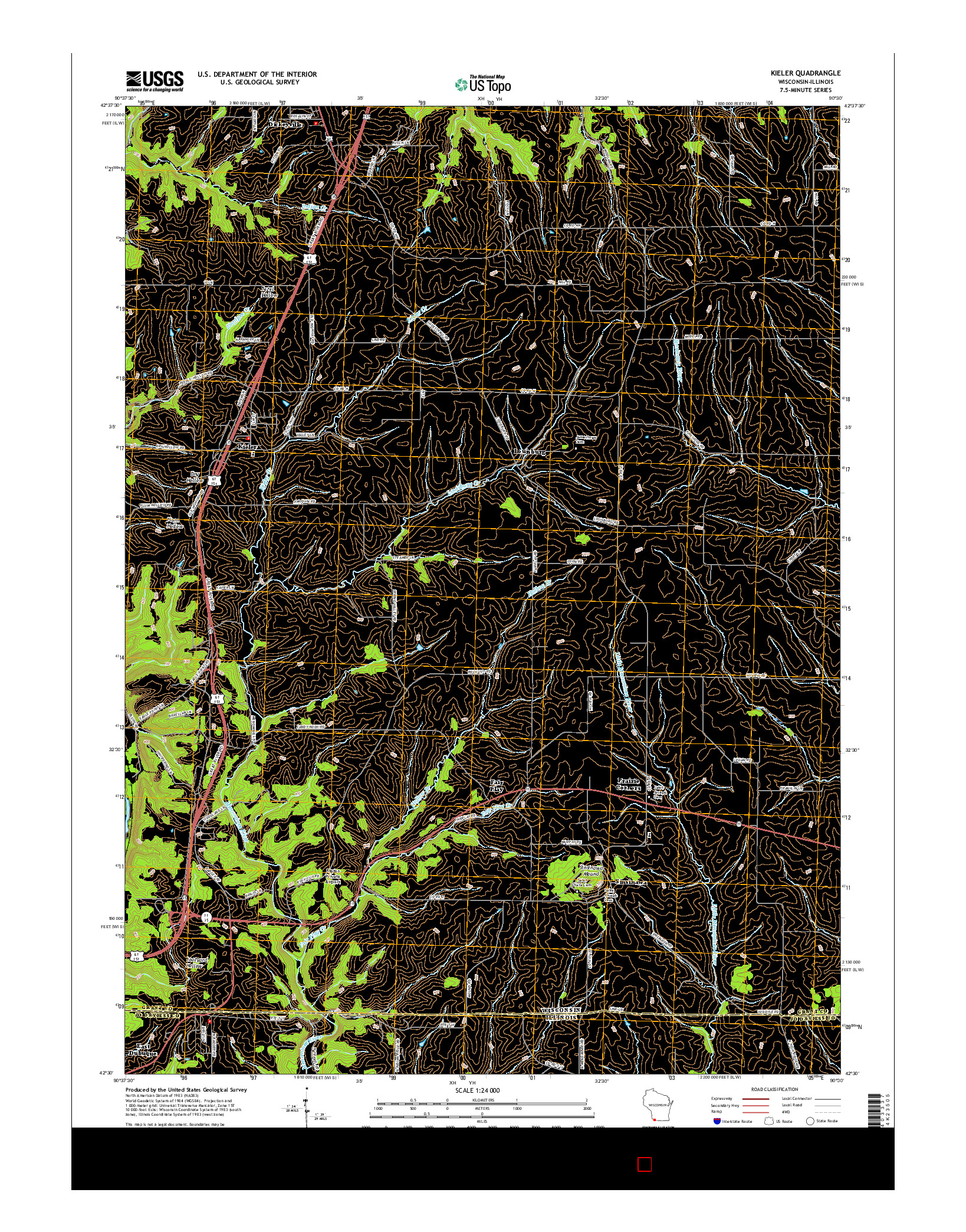 USGS US TOPO 7.5-MINUTE MAP FOR KIELER, WI-IL 2016