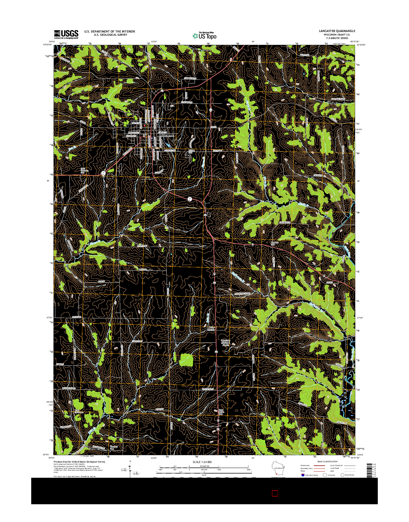 USGS US TOPO 7.5-MINUTE MAP FOR LANCASTER, WI 2016