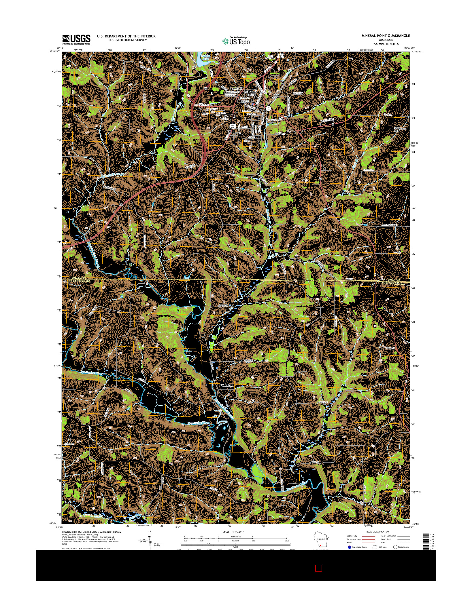 USGS US TOPO 7.5-MINUTE MAP FOR MINERAL POINT, WI 2016