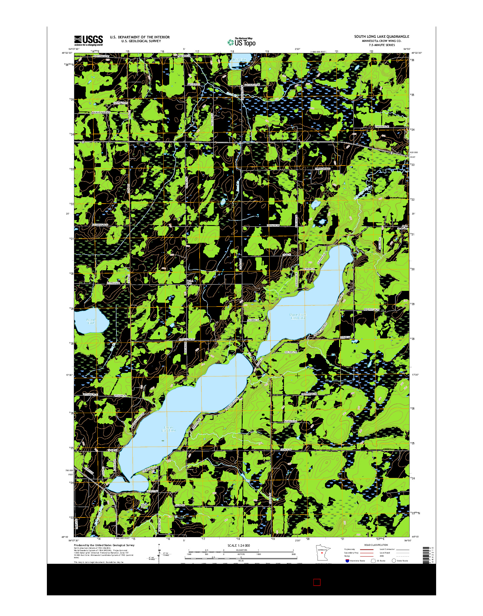 USGS US TOPO 7.5-MINUTE MAP FOR SOUTH LONG LAKE, MN 2016