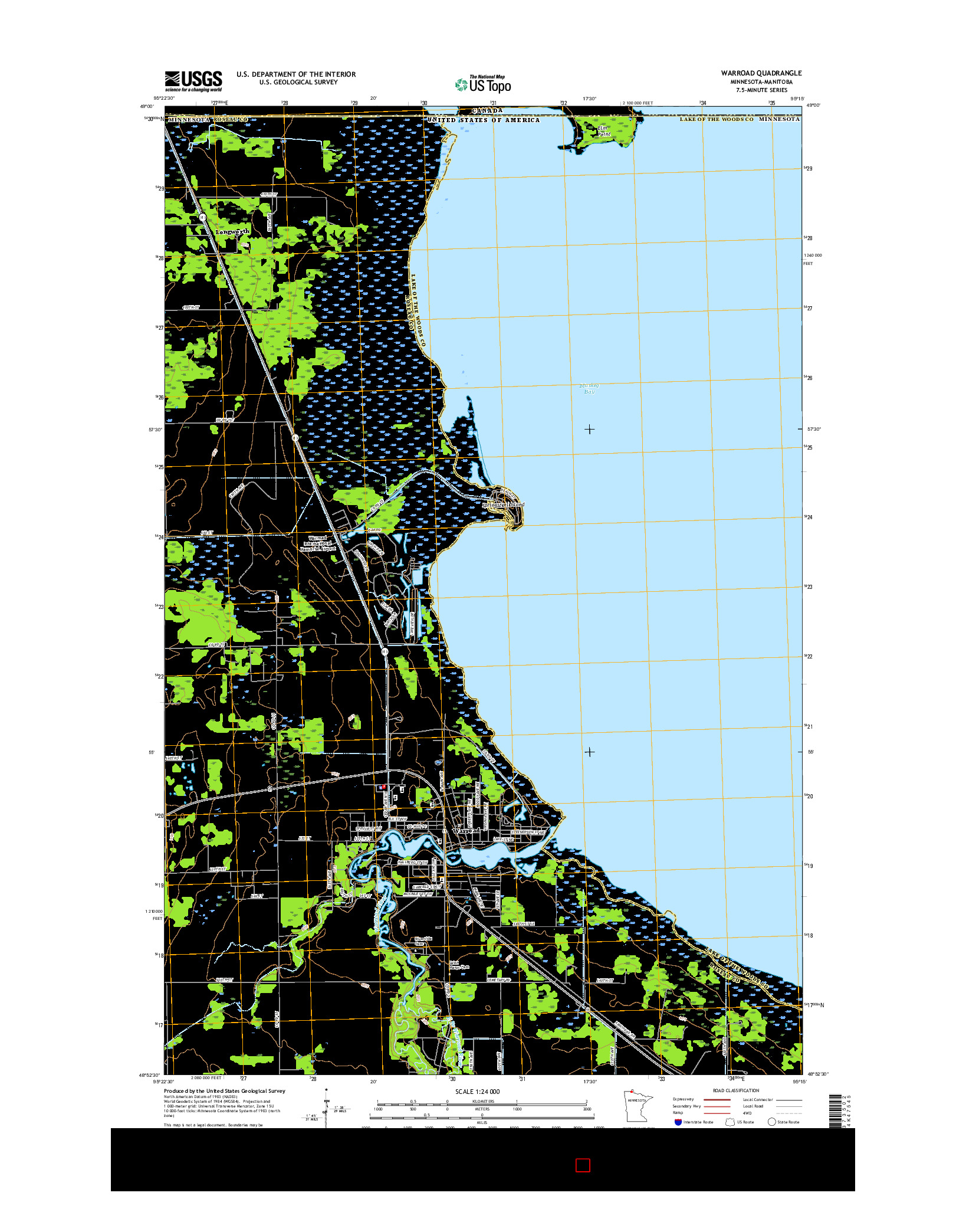 USGS US TOPO 7.5-MINUTE MAP FOR WARROAD, MN-MB 2016