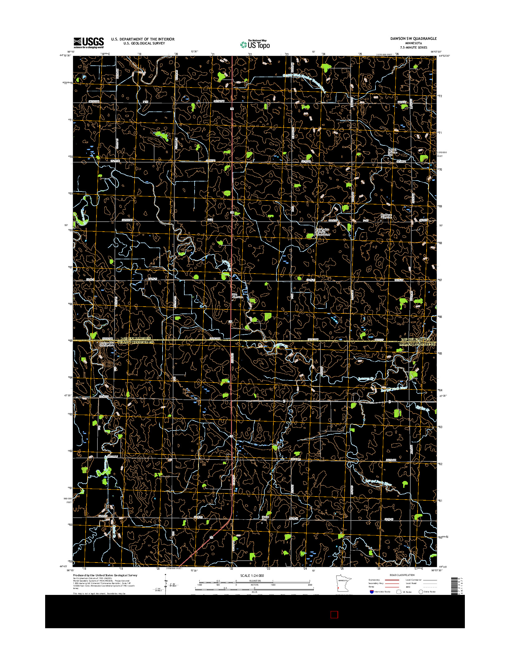 USGS US TOPO 7.5-MINUTE MAP FOR DAWSON SW, MN 2016