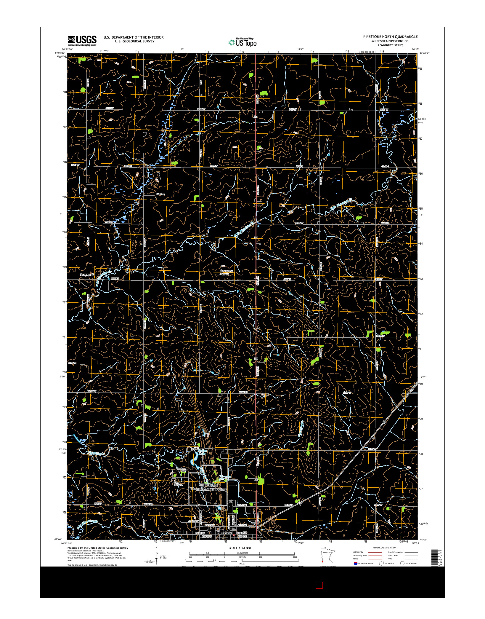 USGS US TOPO 7.5-MINUTE MAP FOR PIPESTONE NORTH, MN 2016