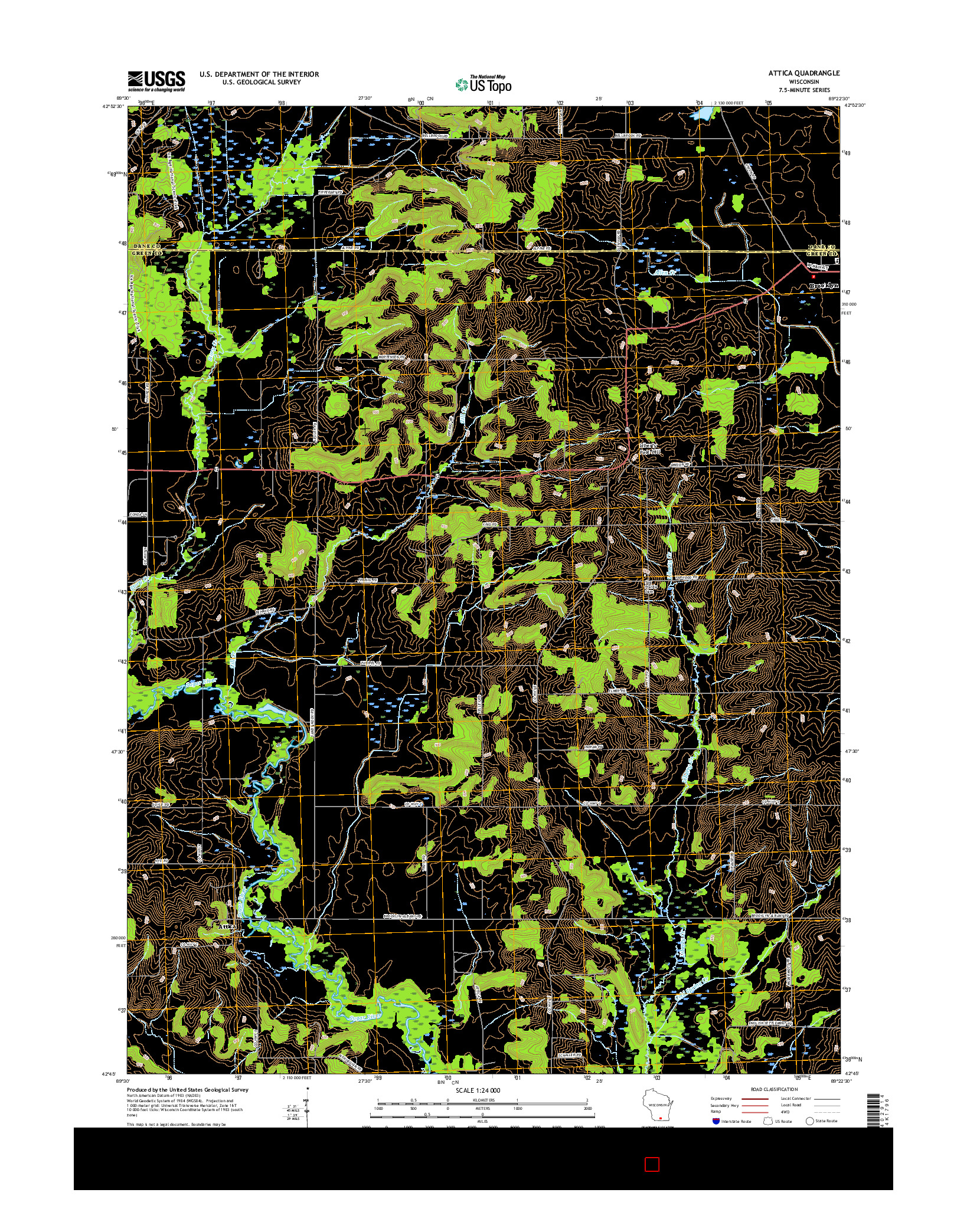 USGS US TOPO 7.5-MINUTE MAP FOR ATTICA, WI 2016