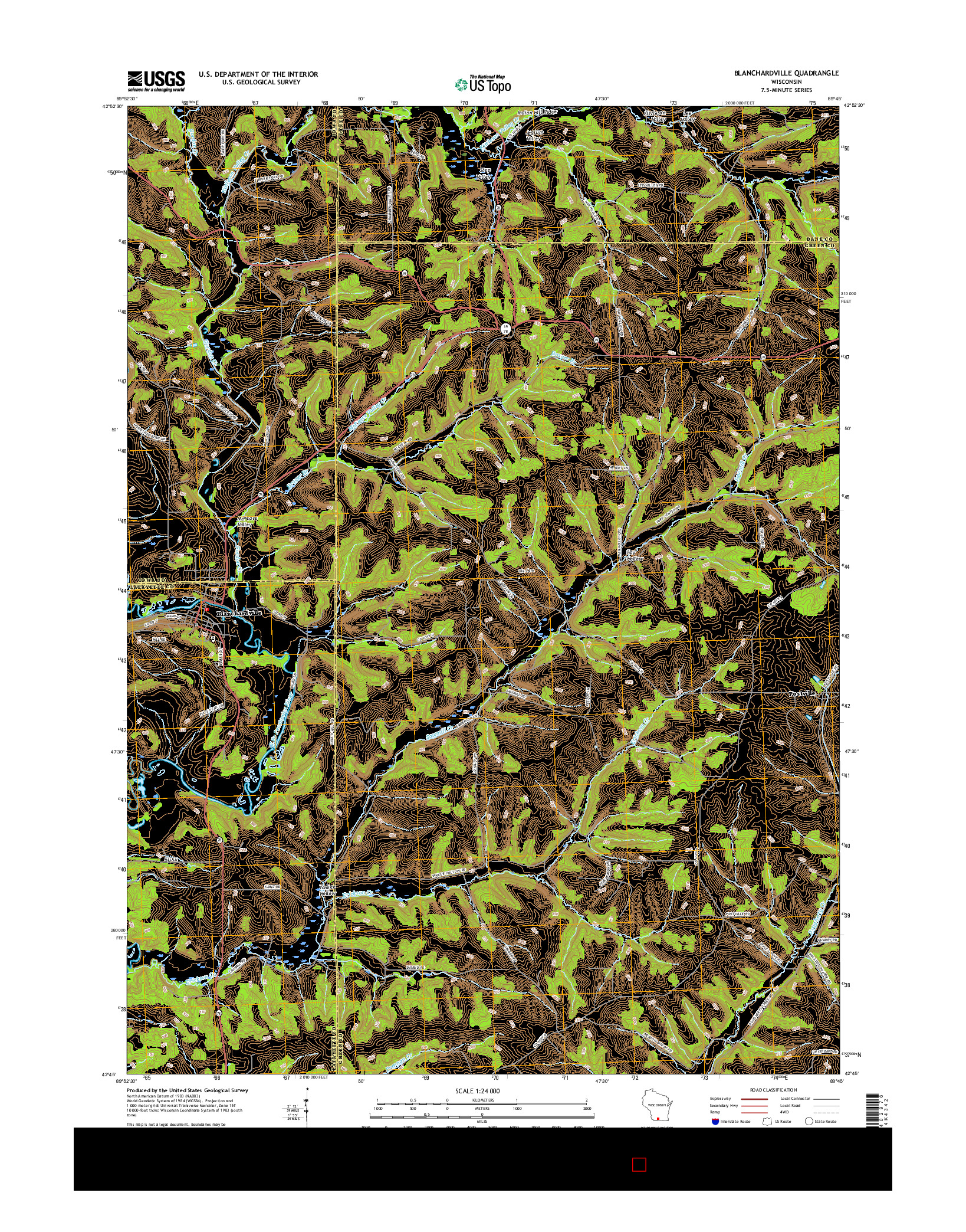USGS US TOPO 7.5-MINUTE MAP FOR BLANCHARDVILLE, WI 2016