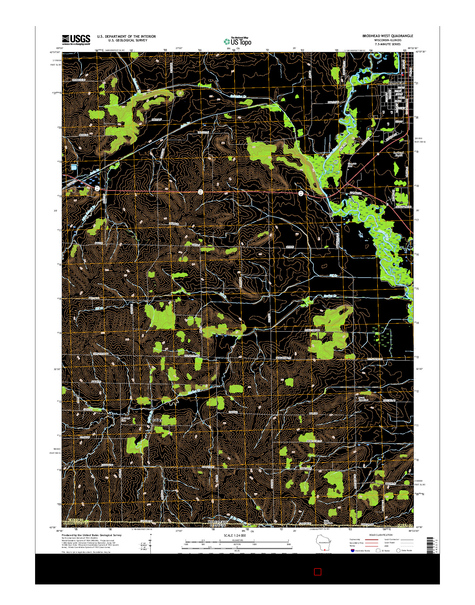 USGS US TOPO 7.5-MINUTE MAP FOR BRODHEAD WEST, WI-IL 2016