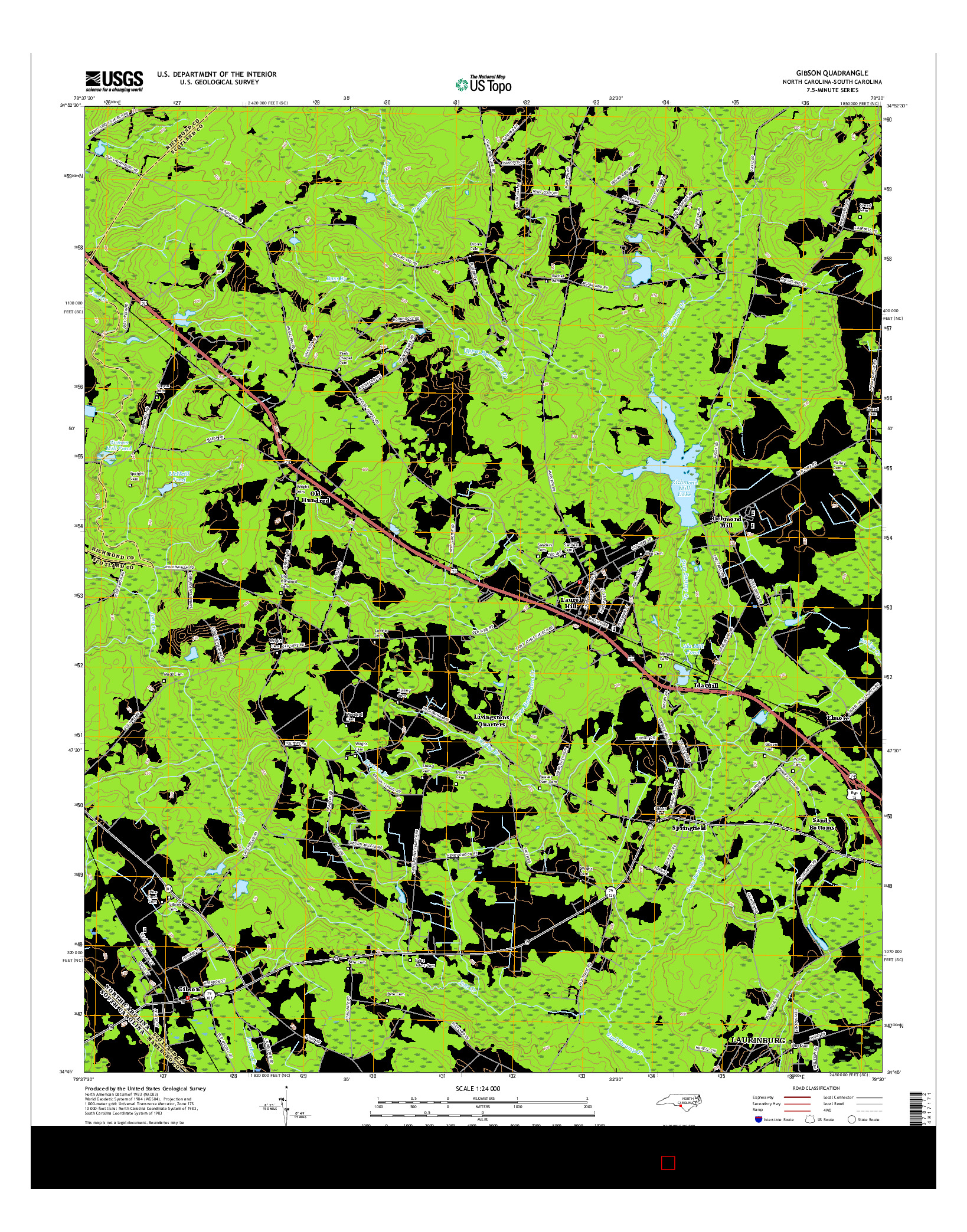 USGS US TOPO 7.5-MINUTE MAP FOR GIBSON, NC-SC 2016