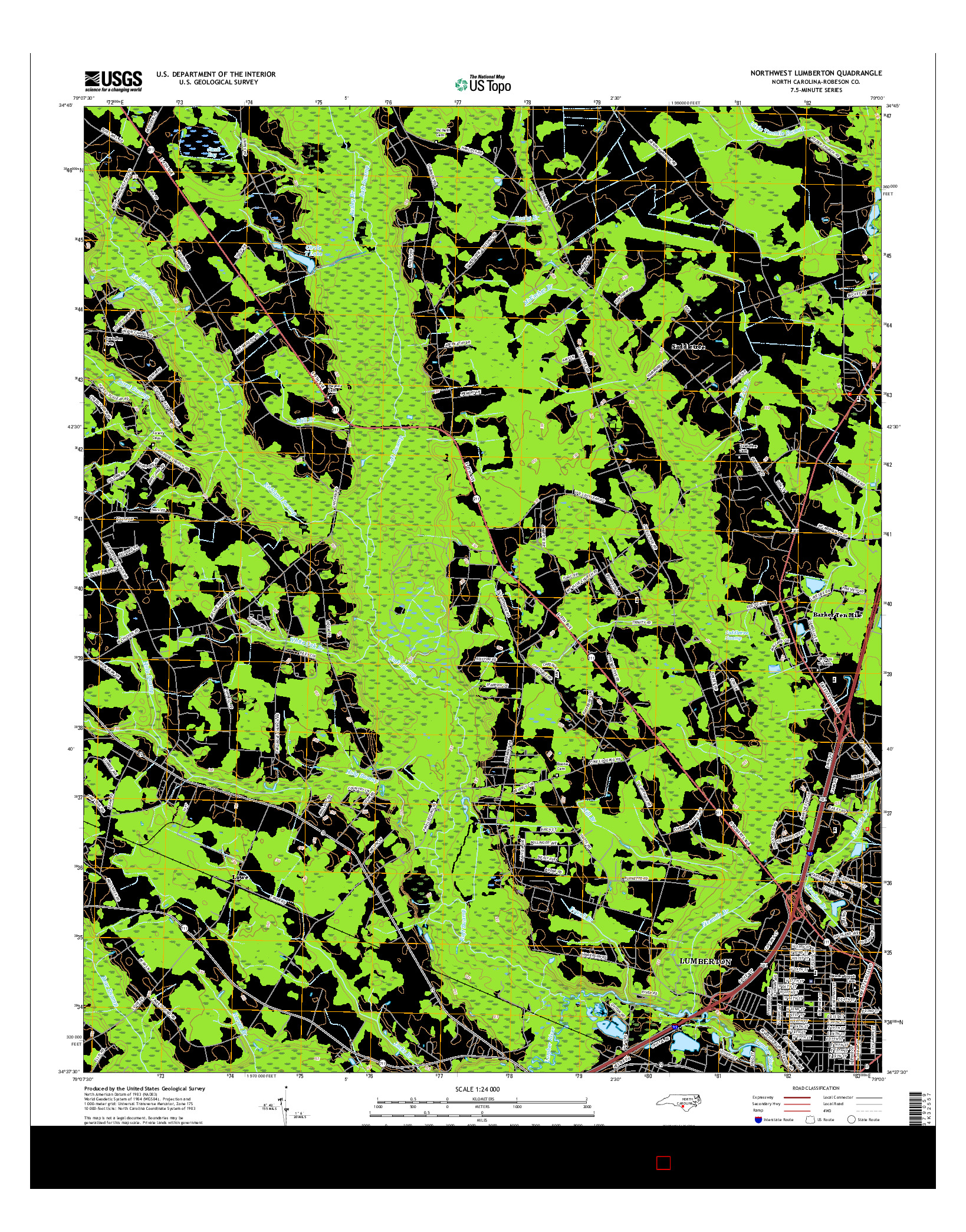 USGS US TOPO 7.5-MINUTE MAP FOR NORTHWEST LUMBERTON, NC 2016