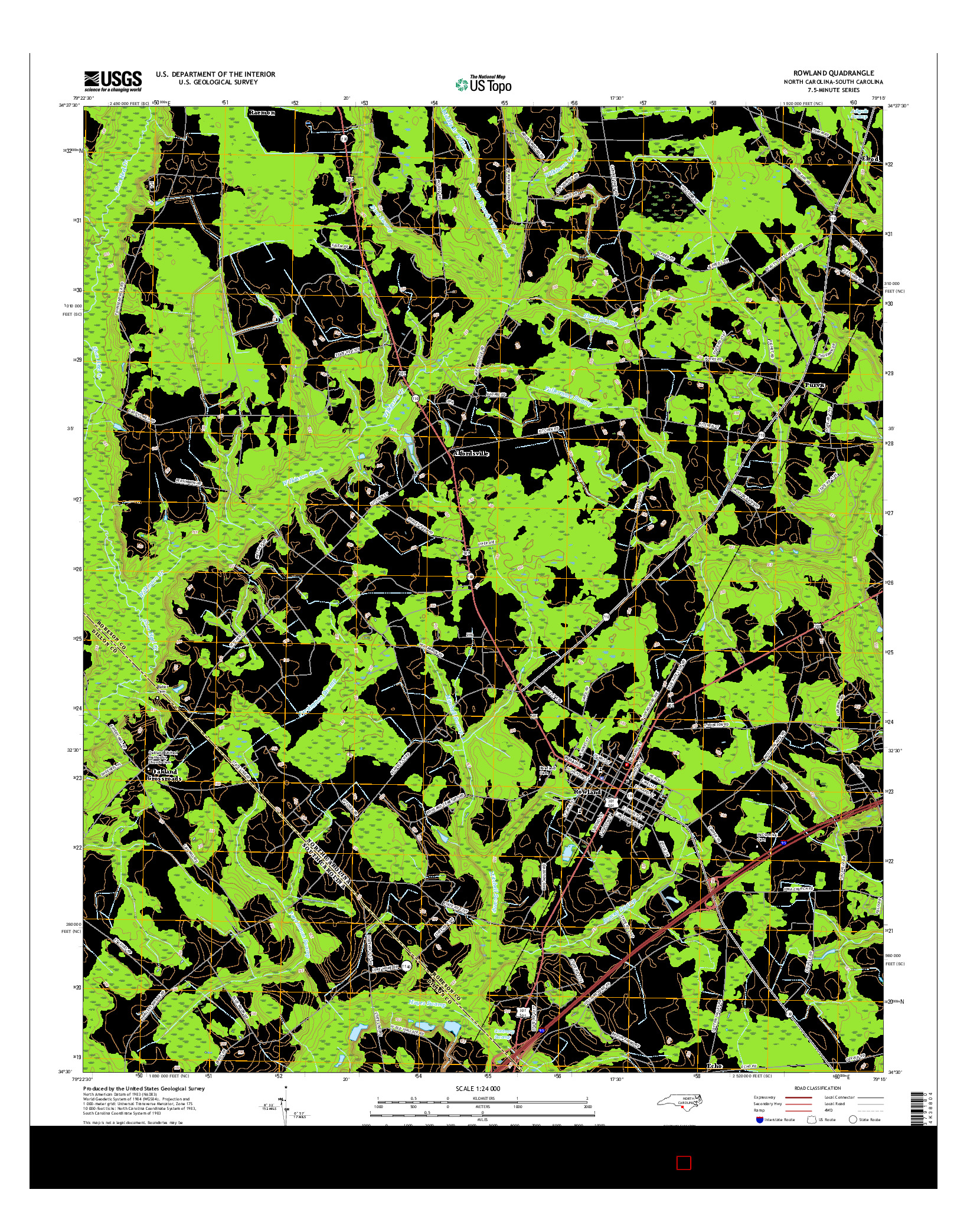 USGS US TOPO 7.5-MINUTE MAP FOR ROWLAND, NC-SC 2016