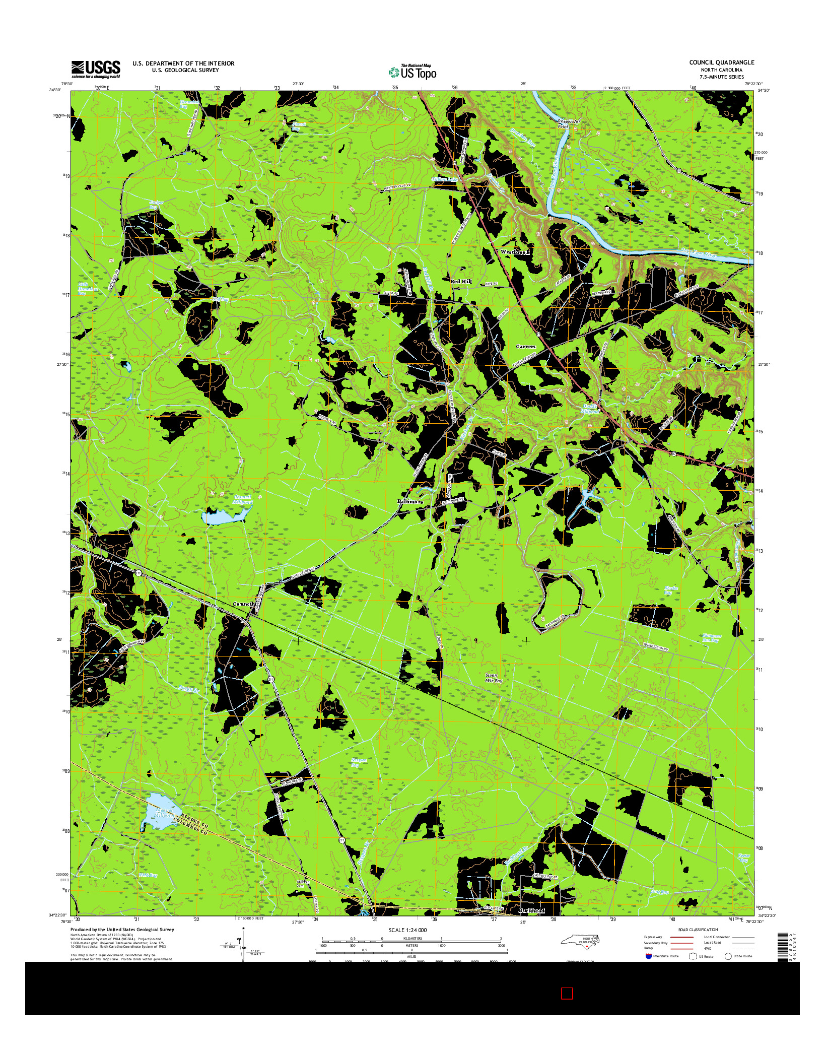 USGS US TOPO 7.5-MINUTE MAP FOR COUNCIL, NC 2016