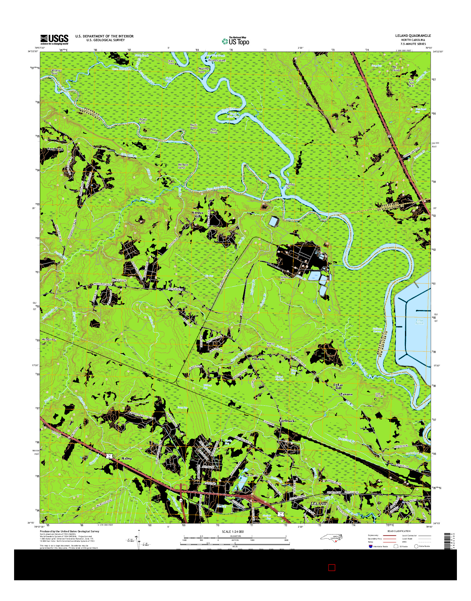 USGS US TOPO 7.5-MINUTE MAP FOR LELAND, NC 2016
