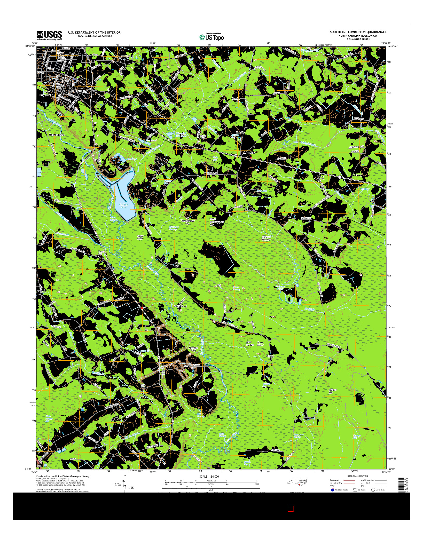 USGS US TOPO 7.5-MINUTE MAP FOR SOUTHEAST LUMBERTON, NC 2016