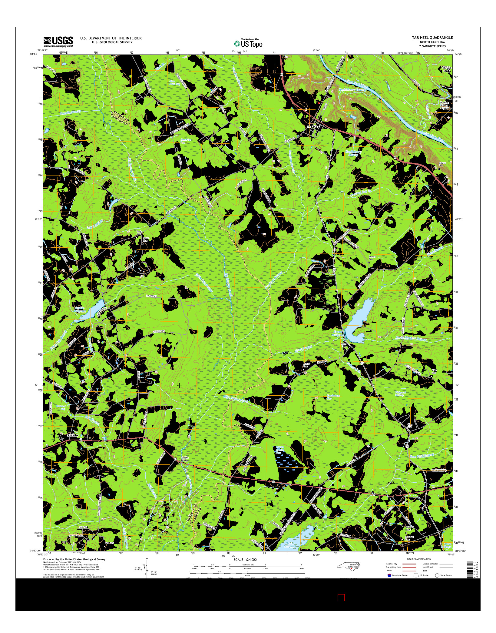 USGS US TOPO 7.5-MINUTE MAP FOR TAR HEEL, NC 2016