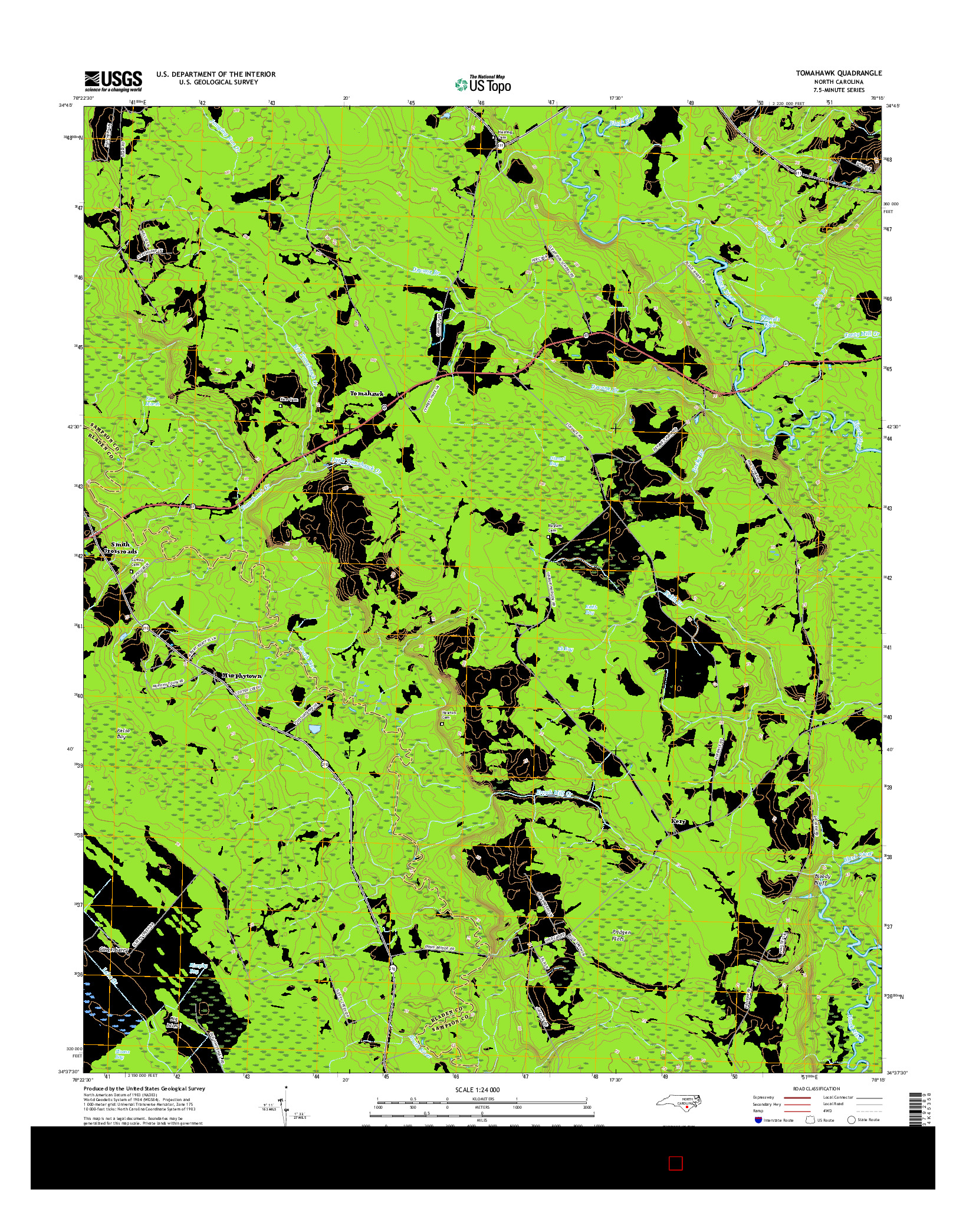 USGS US TOPO 7.5-MINUTE MAP FOR TOMAHAWK, NC 2016