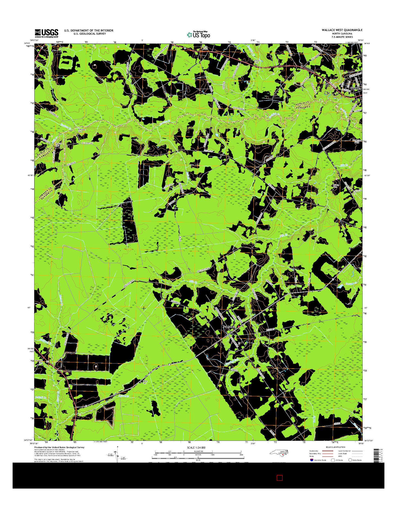 USGS US TOPO 7.5-MINUTE MAP FOR WALLACE WEST, NC 2016