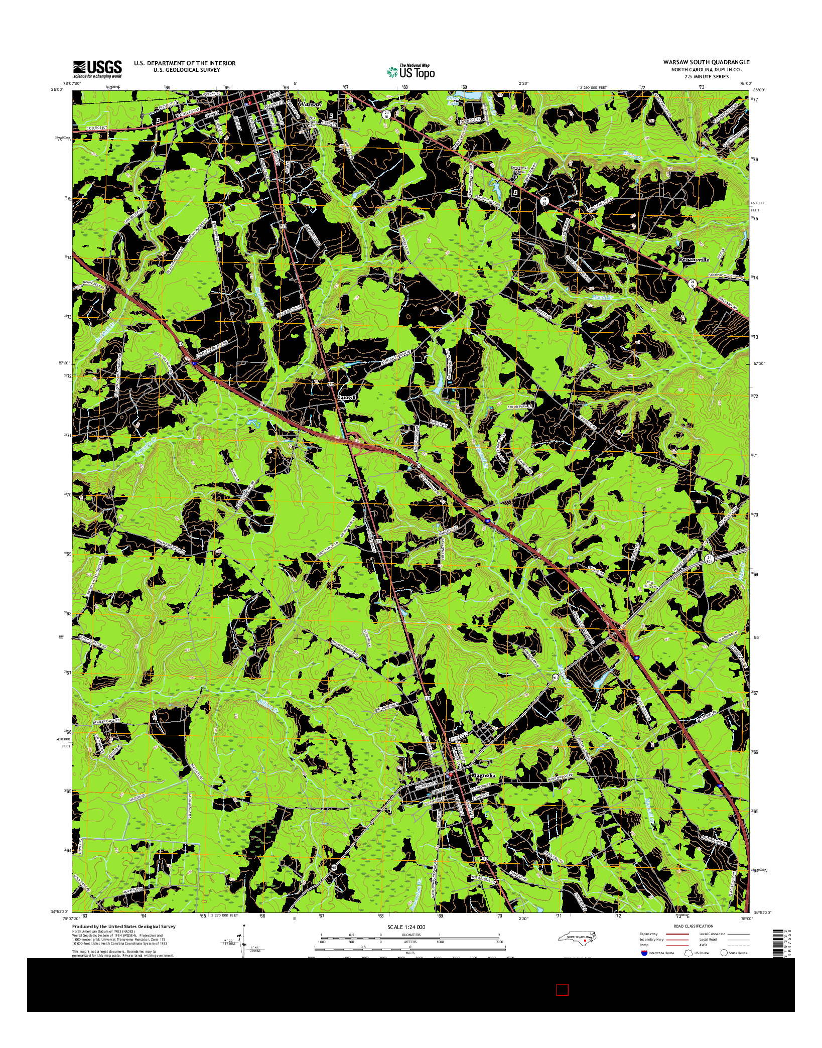 USGS US TOPO 7.5-MINUTE MAP FOR WARSAW SOUTH, NC 2016