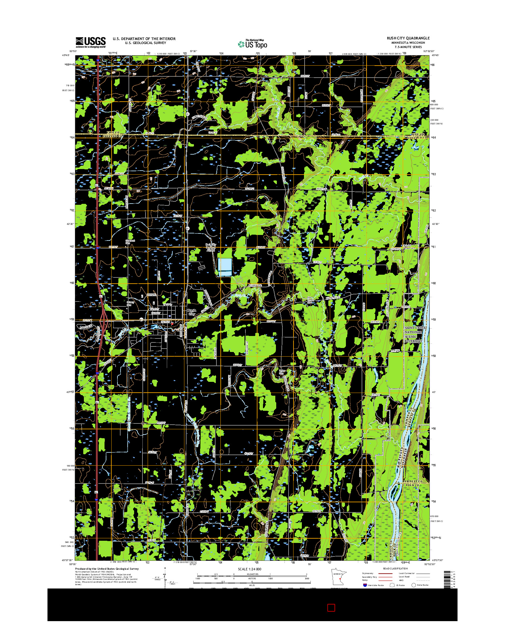 USGS US TOPO 7.5-MINUTE MAP FOR RUSH CITY, MN-WI 2016