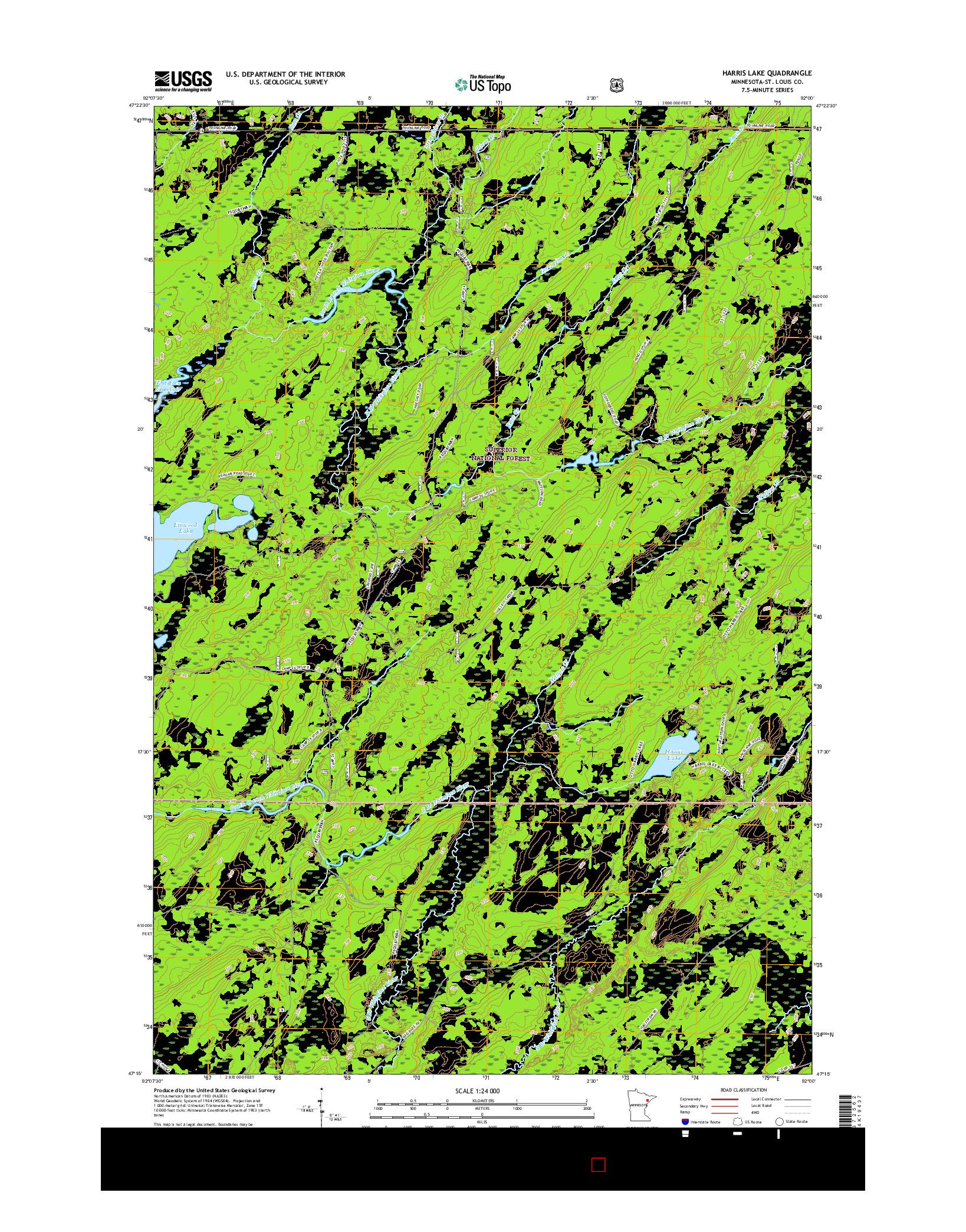 USGS US TOPO 7.5-MINUTE MAP FOR HARRIS LAKE, MN 2016