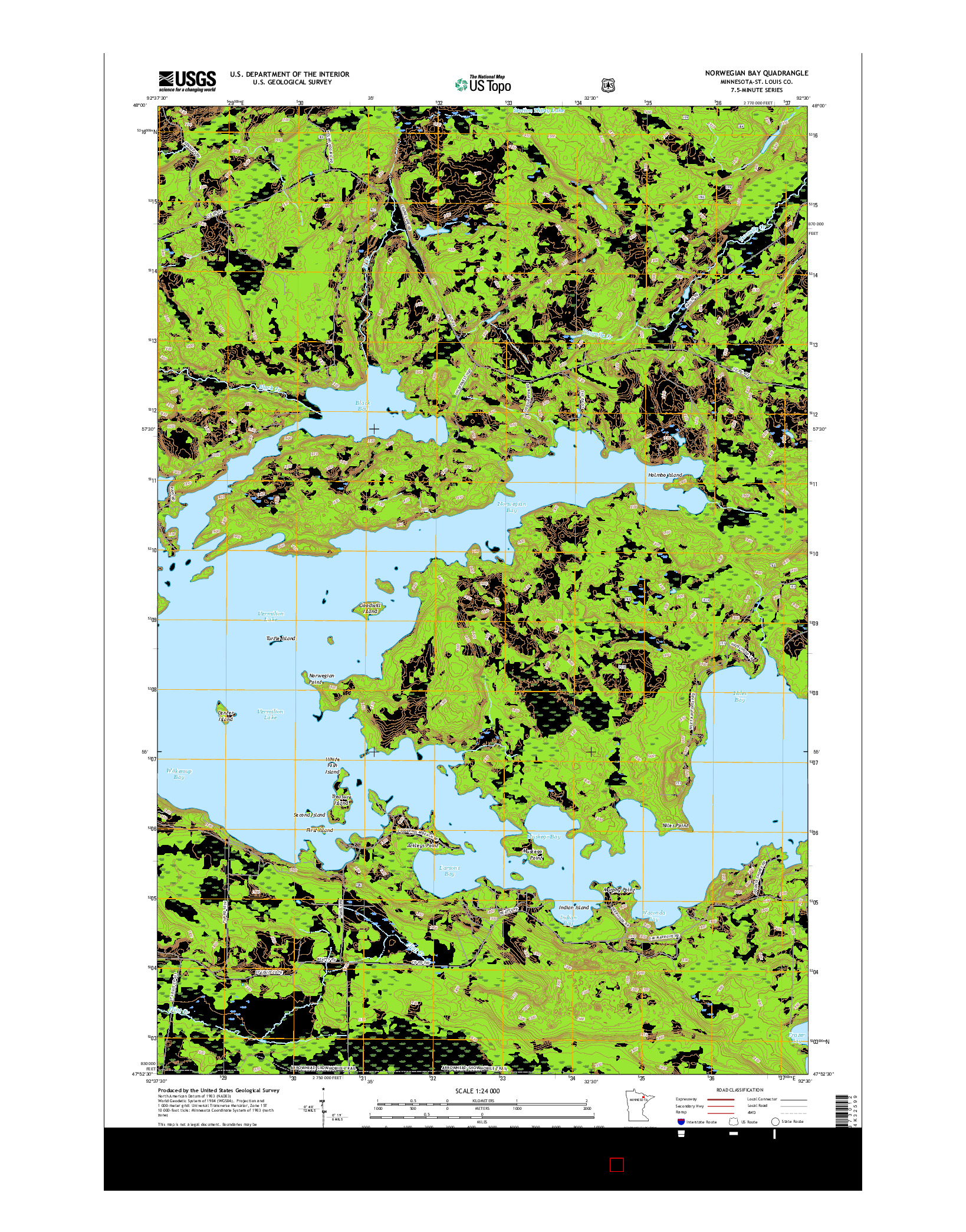 USGS US TOPO 7.5-MINUTE MAP FOR NORWEGIAN BAY, MN 2016