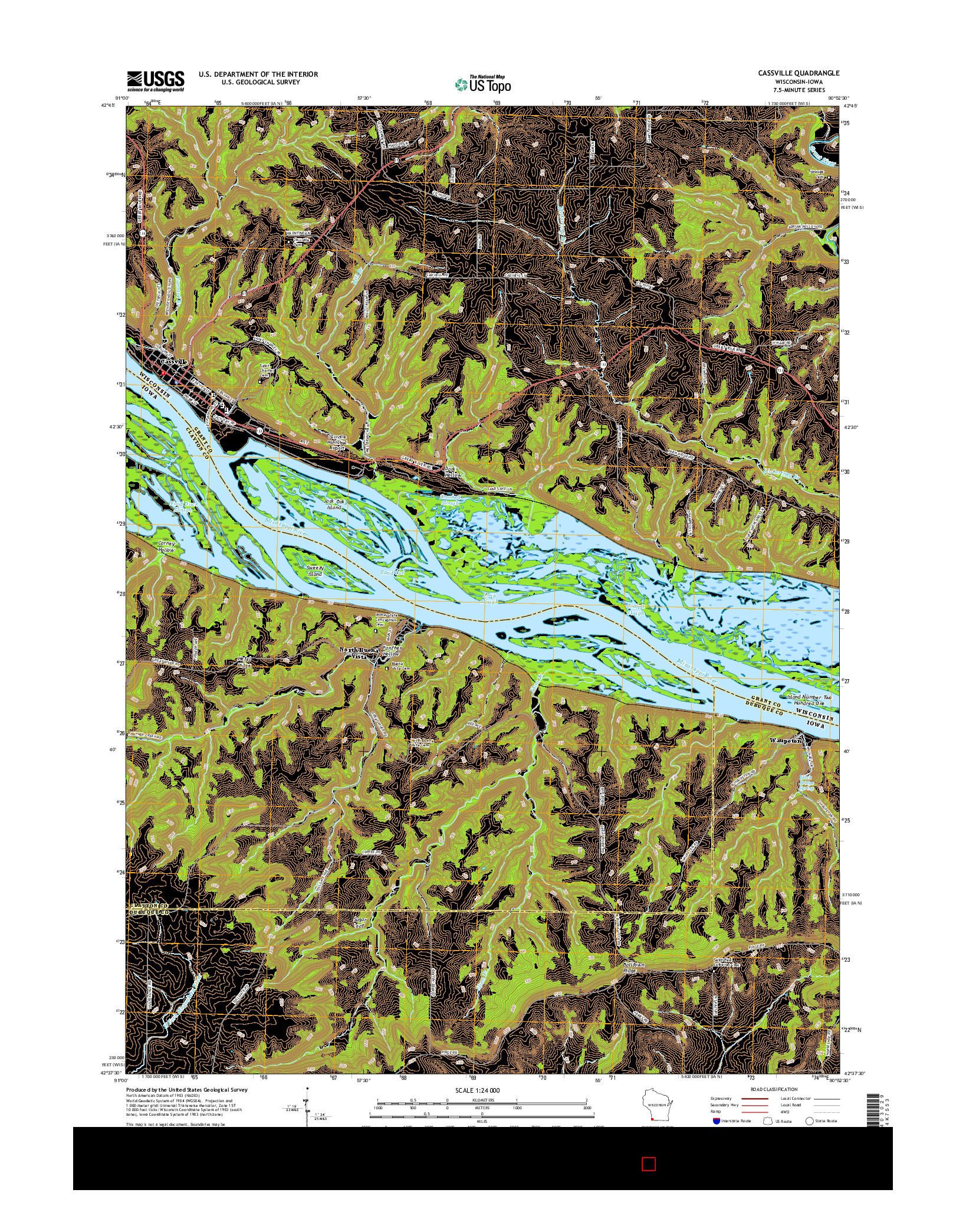 USGS US TOPO 7.5-MINUTE MAP FOR CASSVILLE, WI-IA 2016