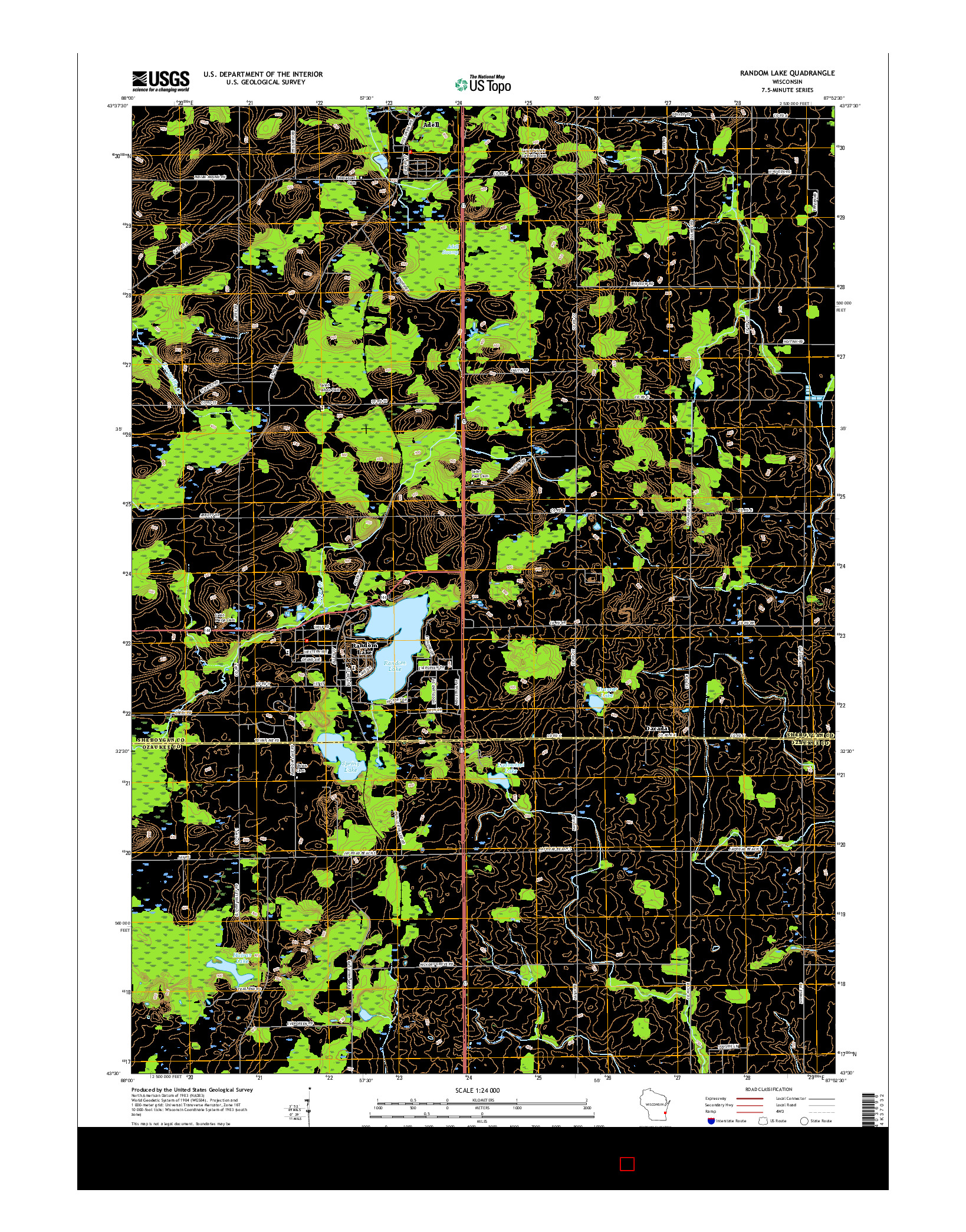 USGS US TOPO 7.5-MINUTE MAP FOR RANDOM LAKE, WI 2016