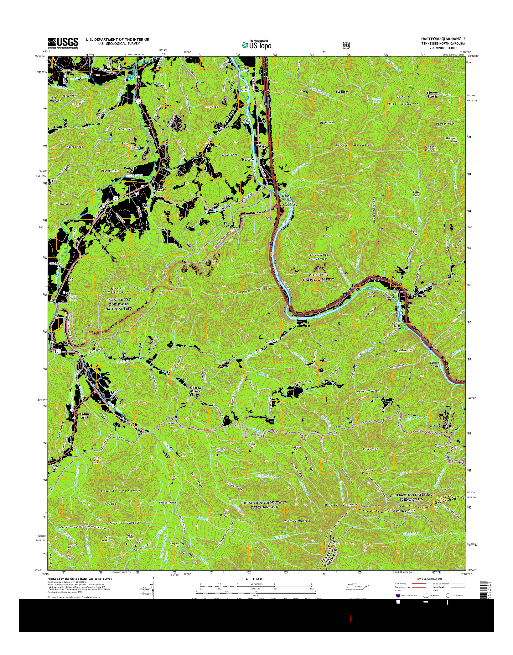 USGS US TOPO 7.5-MINUTE MAP FOR HARTFORD, TN-NC 2016
