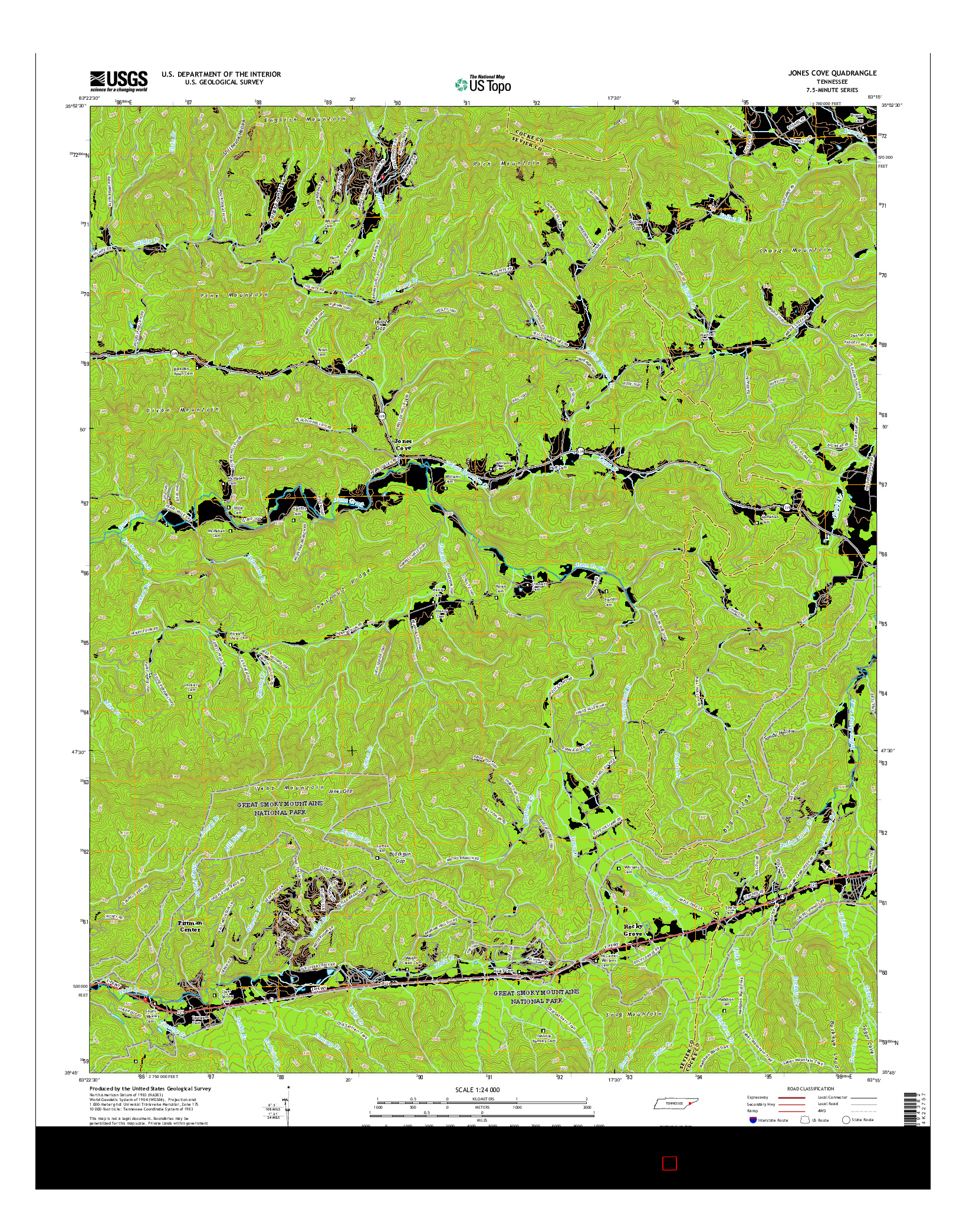 USGS US TOPO 7.5-MINUTE MAP FOR JONES COVE, TN 2016