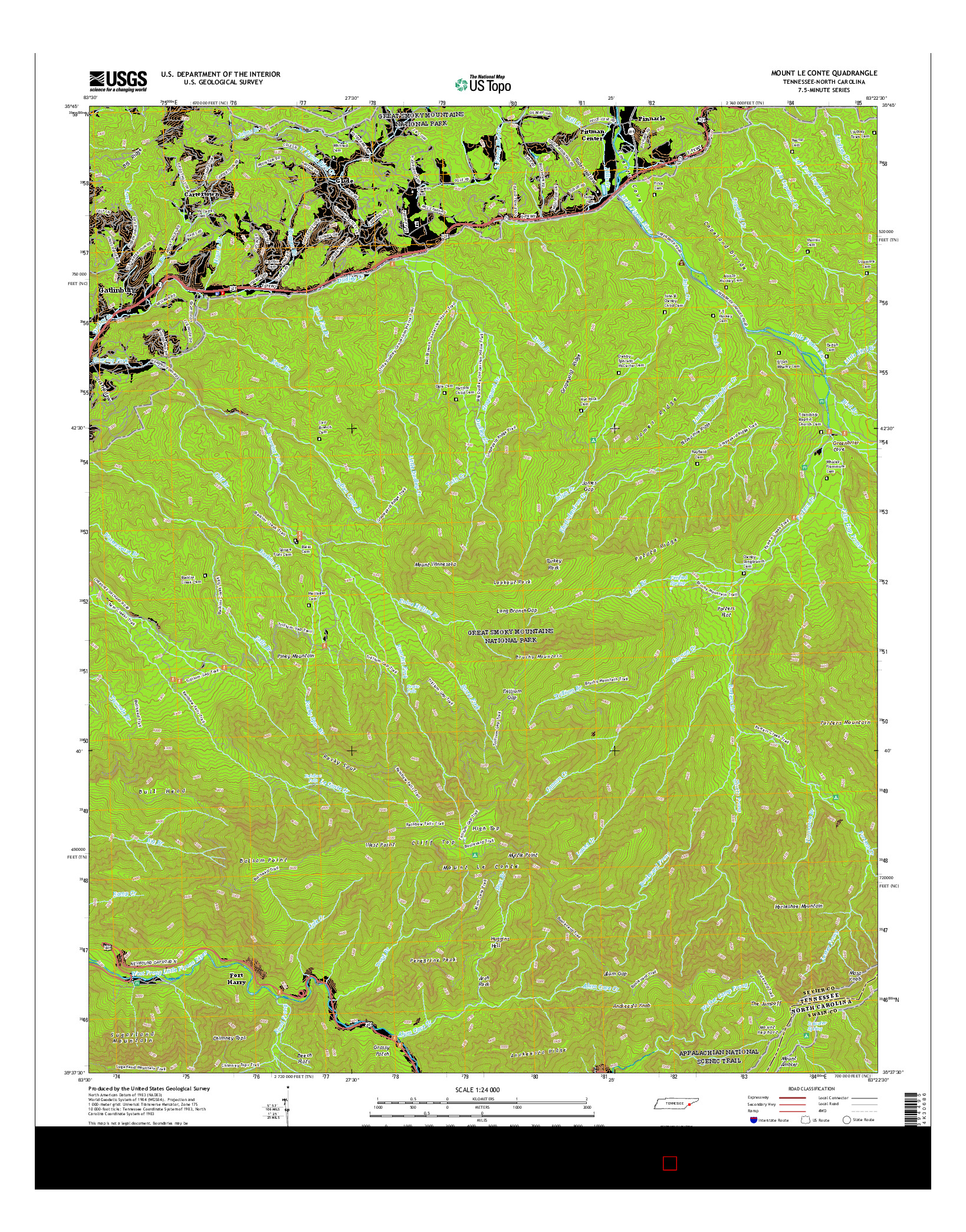 USGS US TOPO 7.5-MINUTE MAP FOR MOUNT LE CONTE, TN-NC 2016