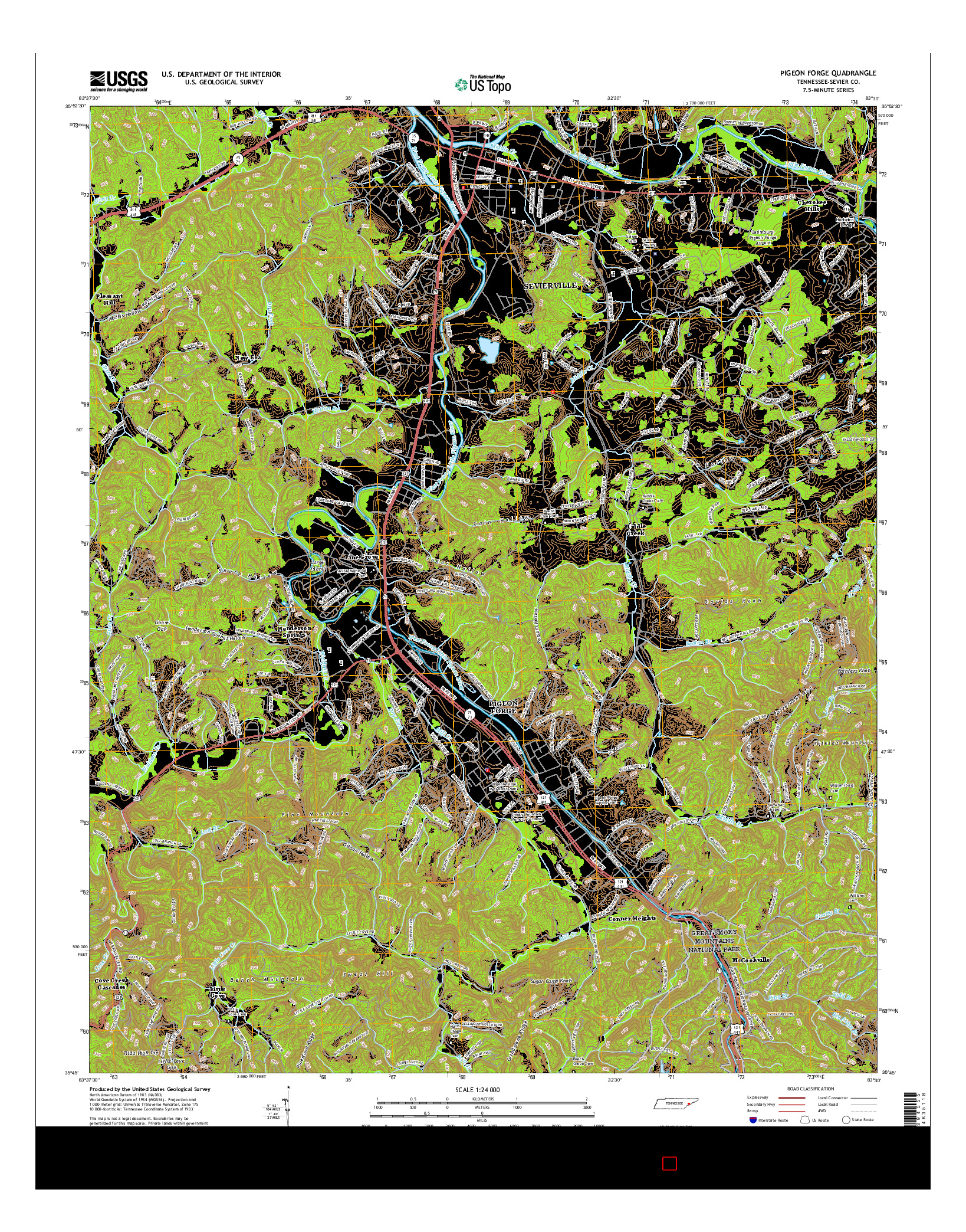 USGS US TOPO 7.5-MINUTE MAP FOR PIGEON FORGE, TN 2016