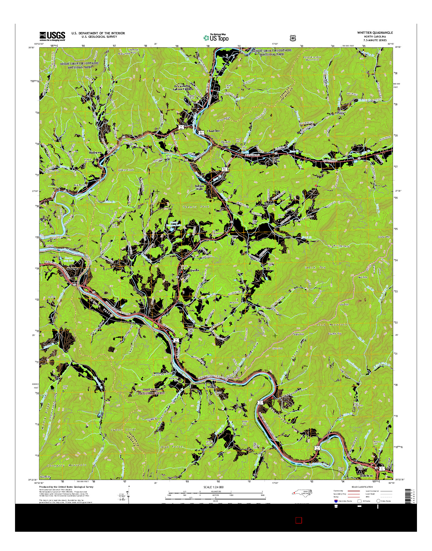 USGS US TOPO 7.5-MINUTE MAP FOR WHITTIER, NC 2016