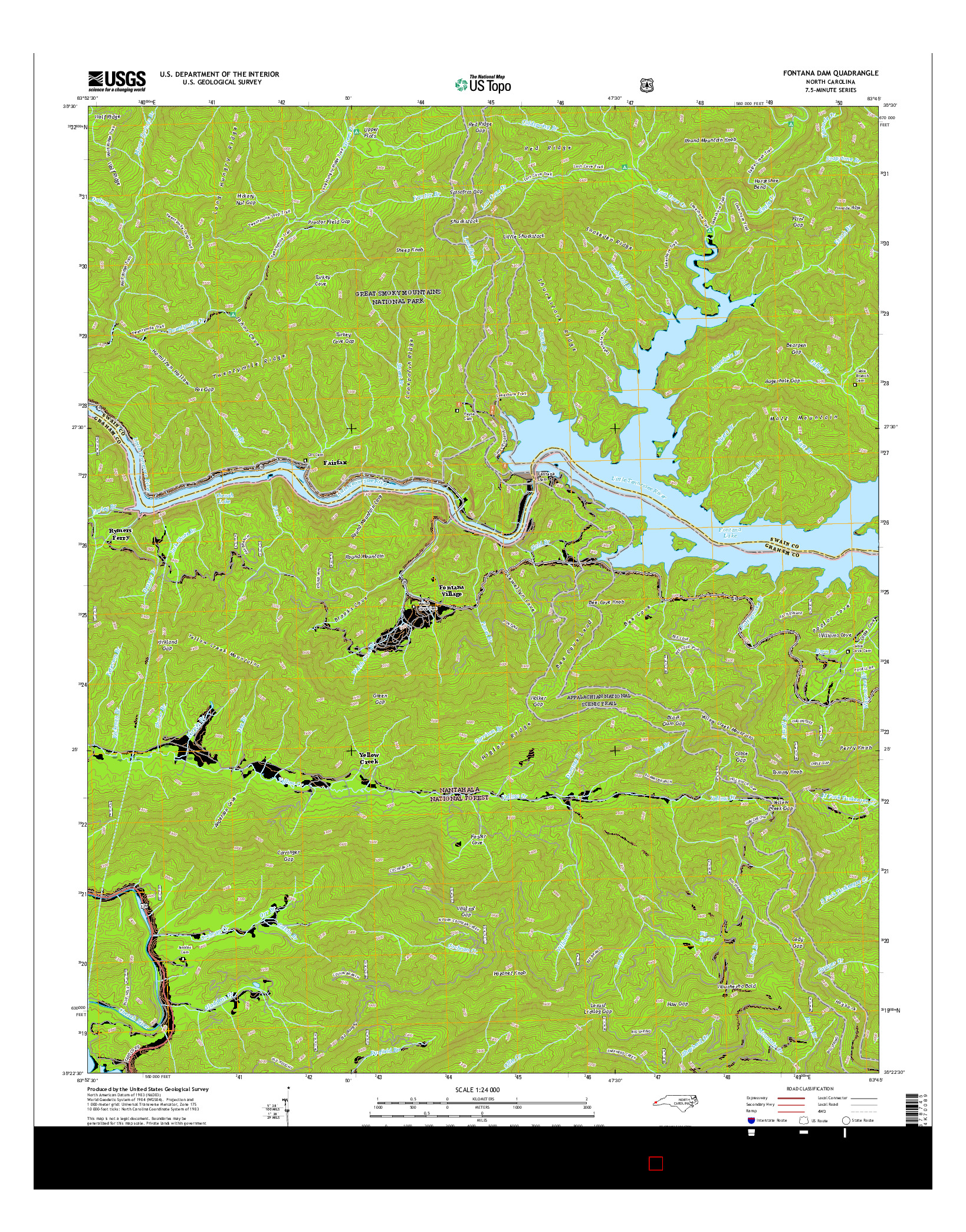 USGS US TOPO 7.5-MINUTE MAP FOR FONTANA DAM, NC 2016