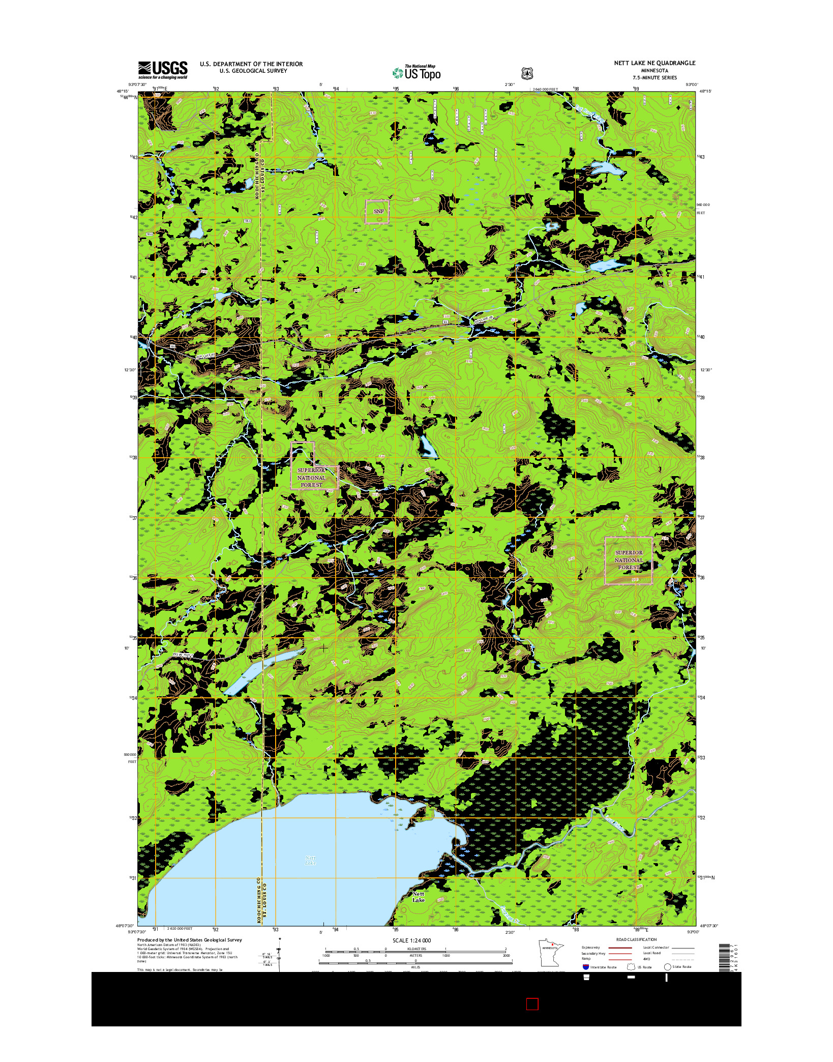 USGS US TOPO 7.5-MINUTE MAP FOR NETT LAKE NE, MN 2016