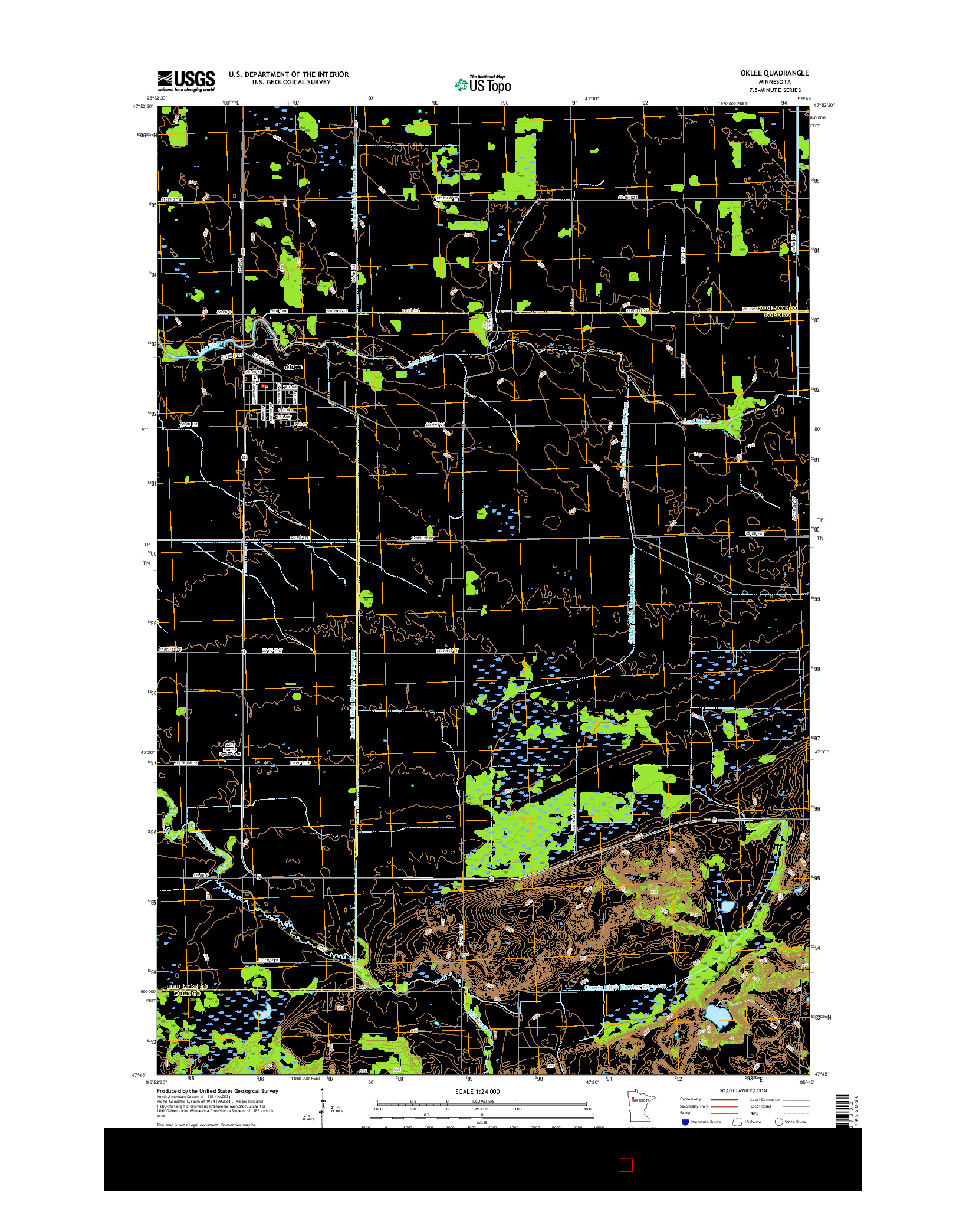 USGS US TOPO 7.5-MINUTE MAP FOR OKLEE, MN 2016