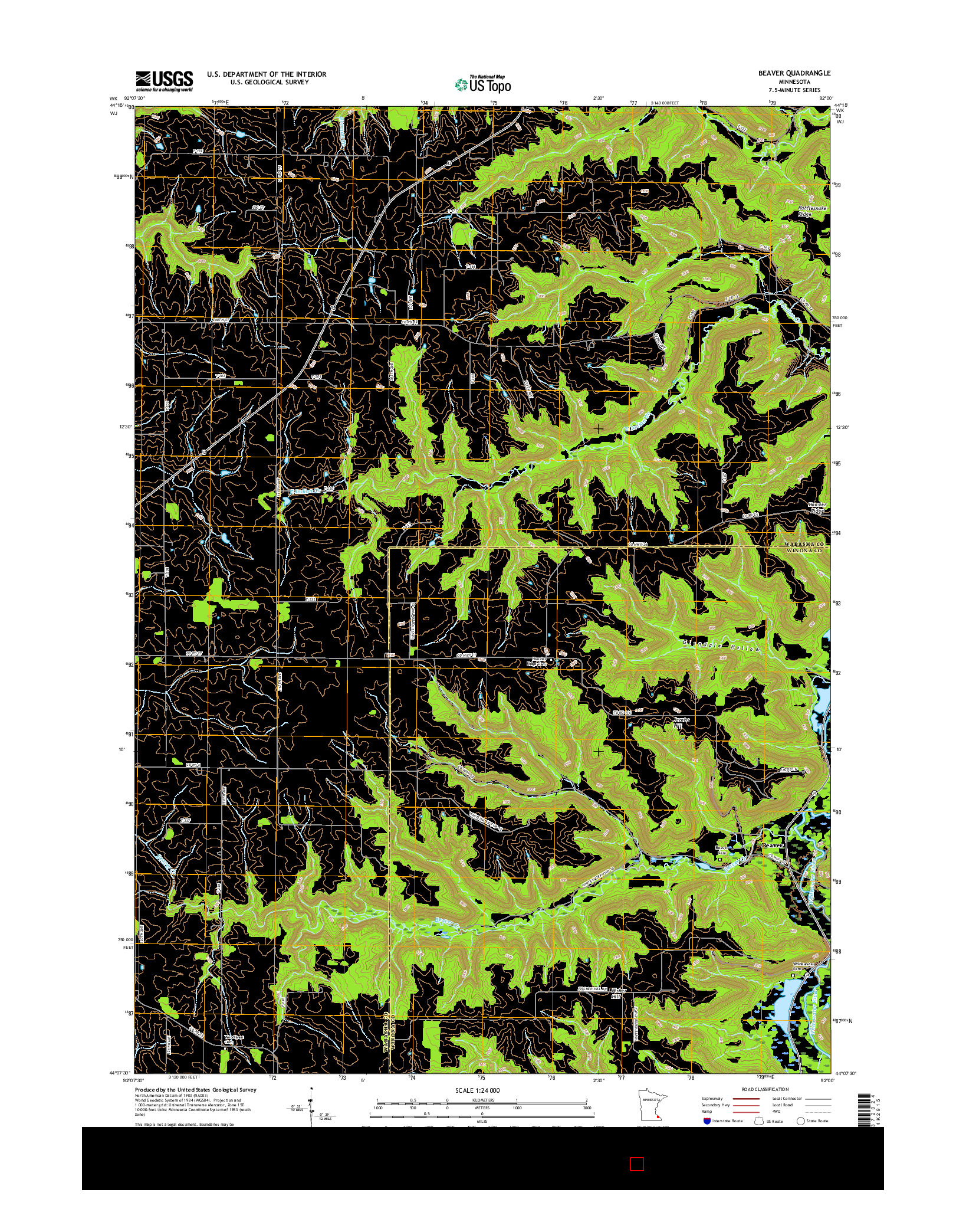 USGS US TOPO 7.5-MINUTE MAP FOR BEAVER, MN 2016