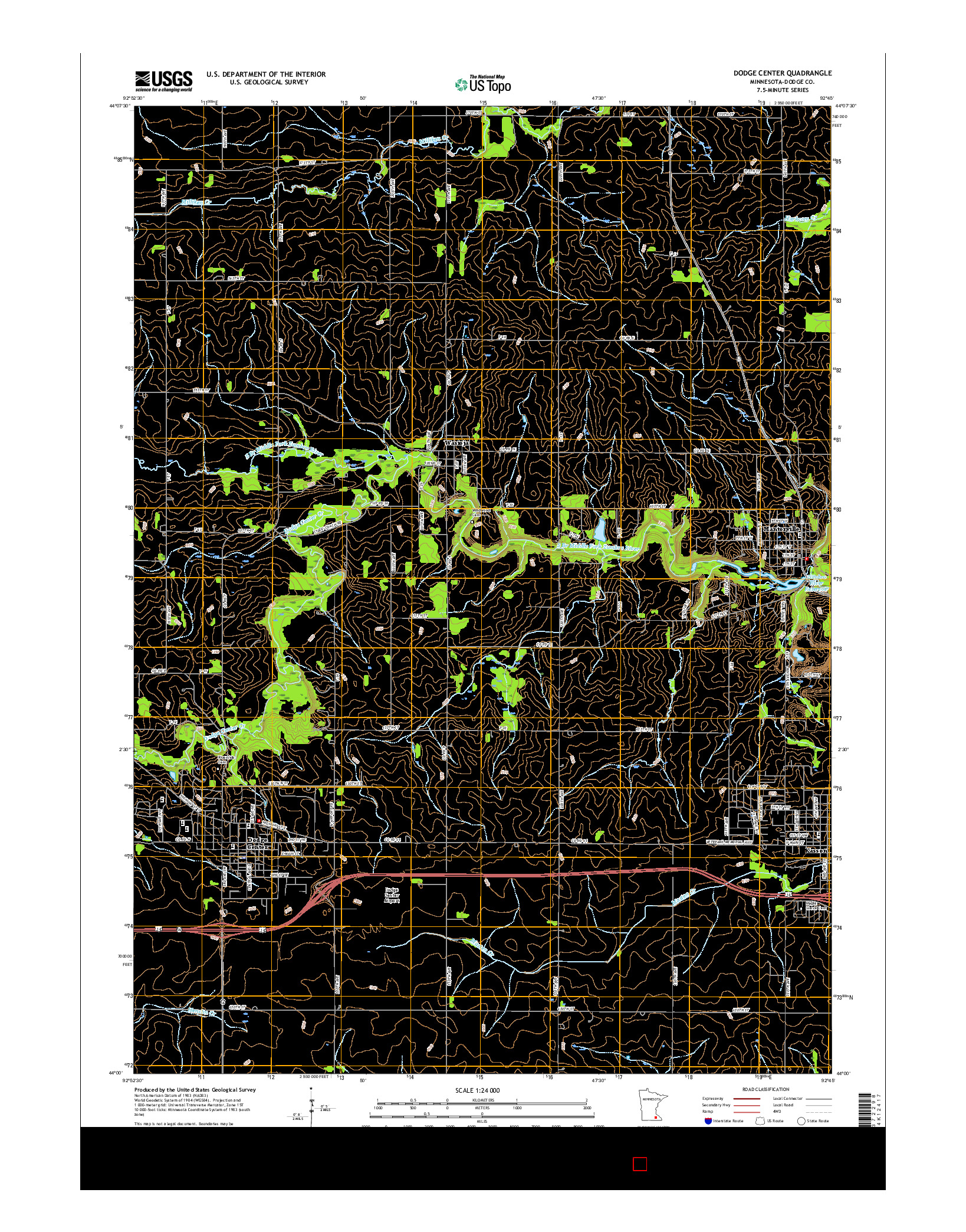 USGS US TOPO 7.5-MINUTE MAP FOR DODGE CENTER, MN 2016