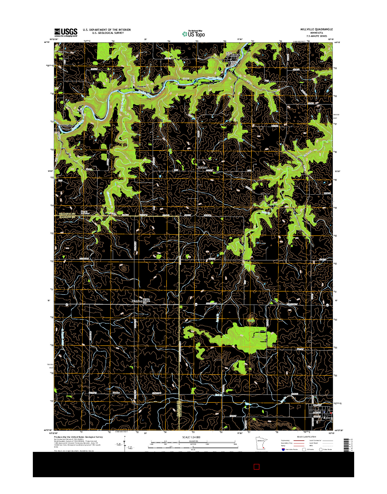 USGS US TOPO 7.5-MINUTE MAP FOR MILLVILLE, MN 2016