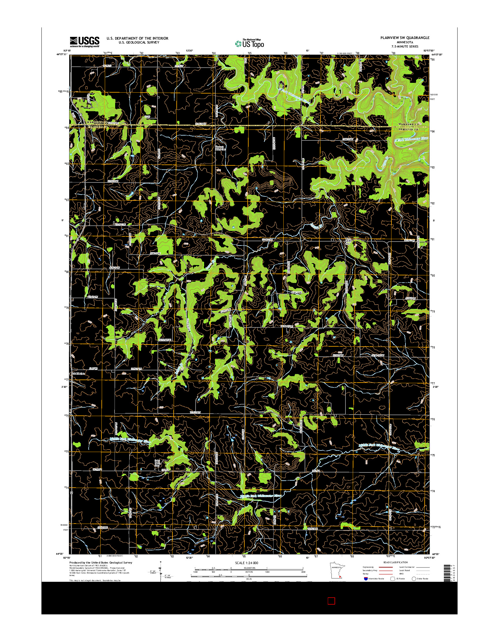 USGS US TOPO 7.5-MINUTE MAP FOR PLAINVIEW SW, MN 2016