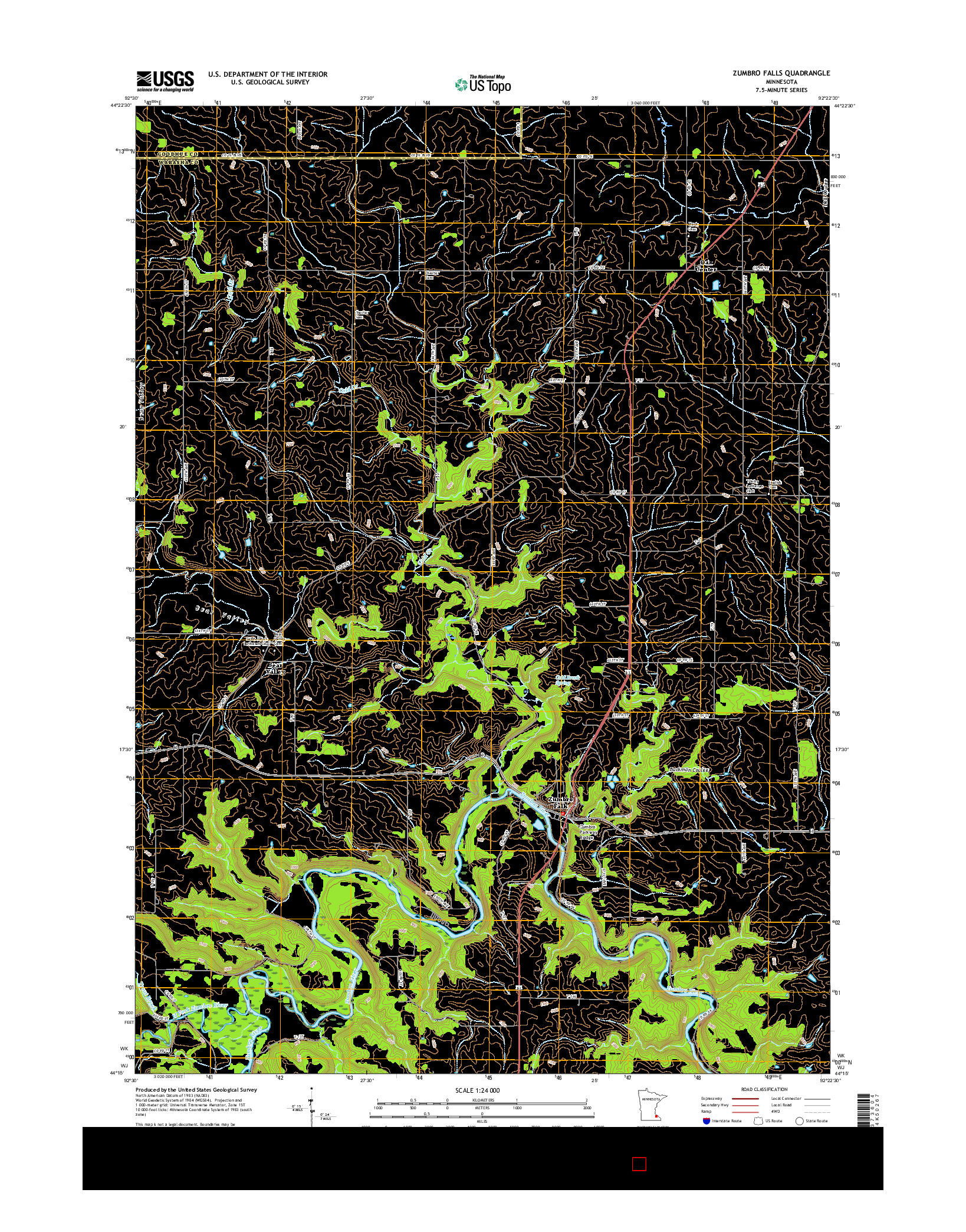 USGS US TOPO 7.5-MINUTE MAP FOR ZUMBRO FALLS, MN 2016