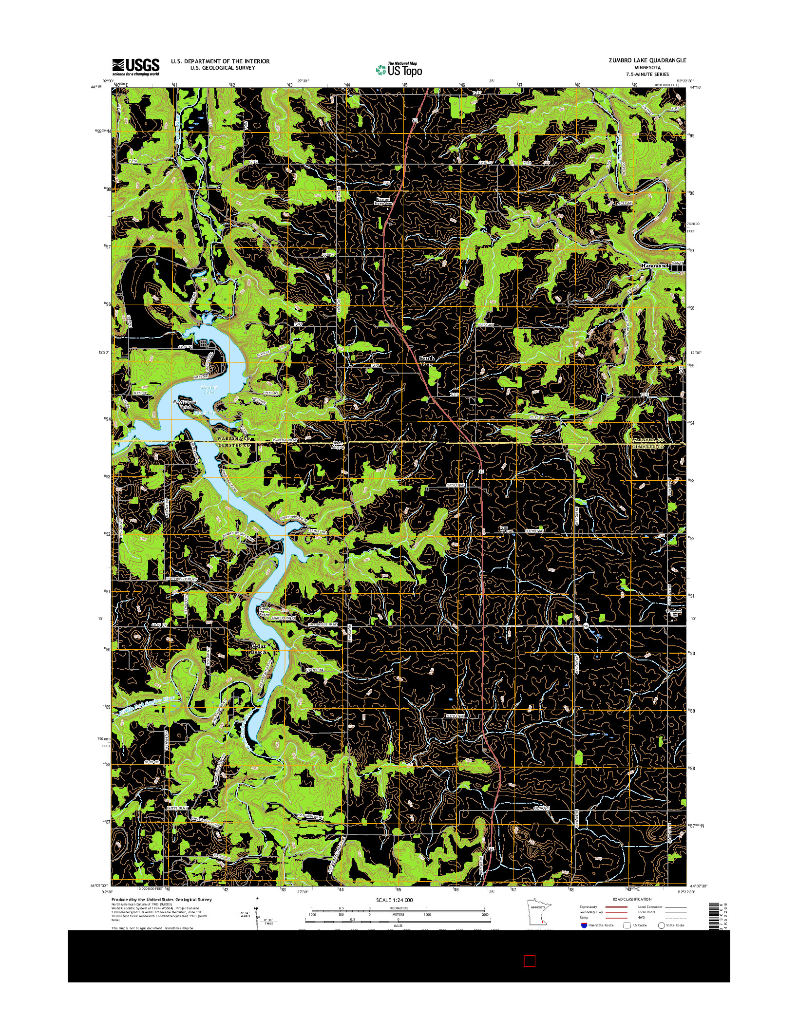 USGS US TOPO 7.5-MINUTE MAP FOR ZUMBRO LAKE, MN 2016