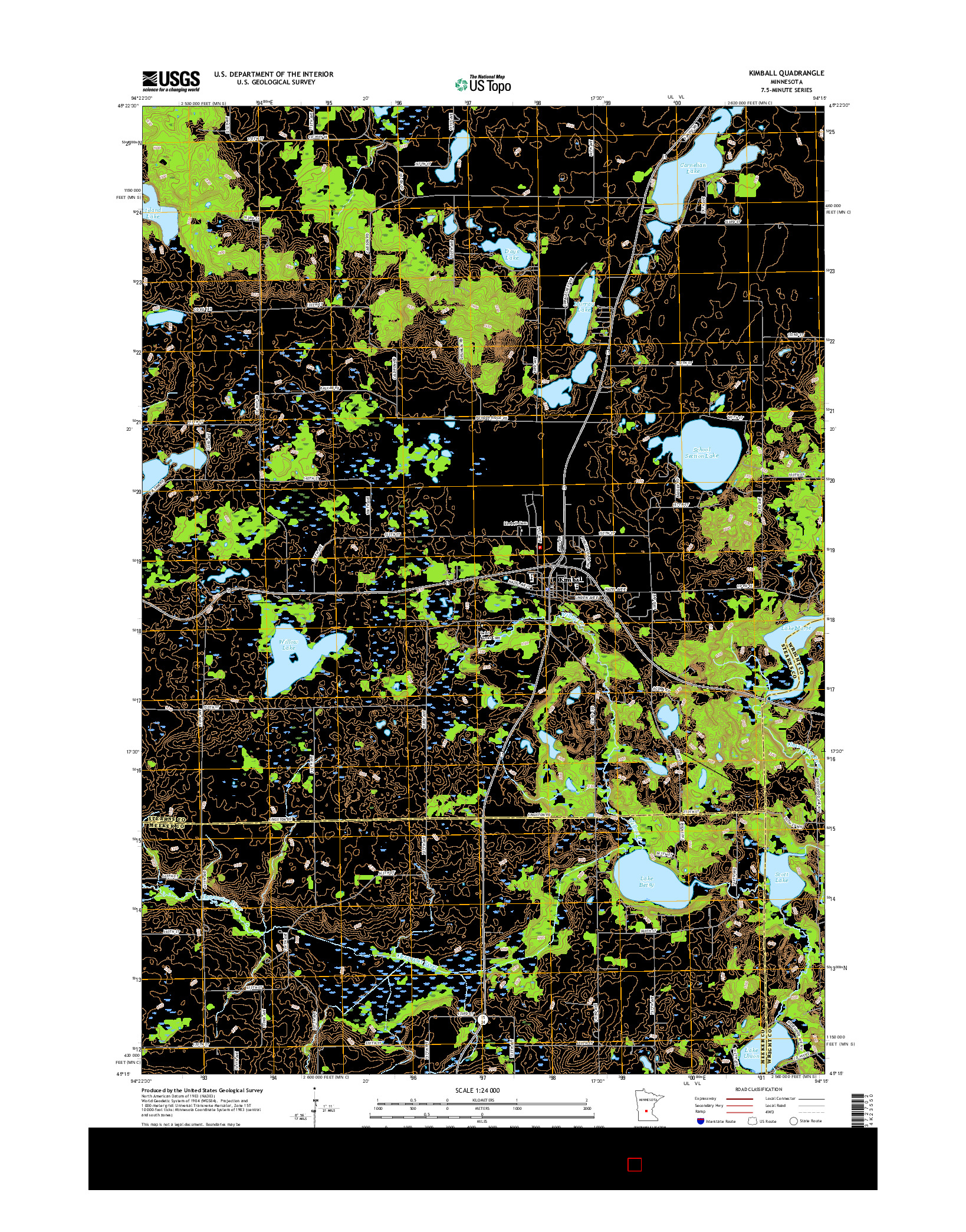 USGS US TOPO 7.5-MINUTE MAP FOR KIMBALL, MN 2016