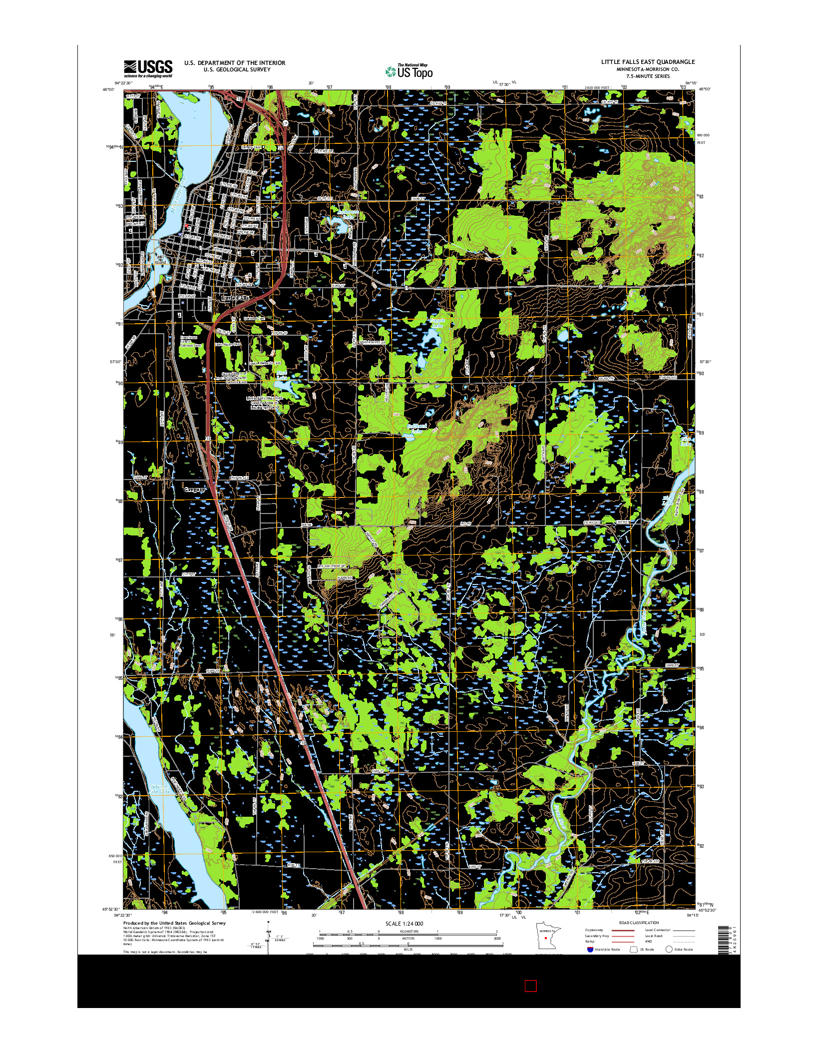 USGS US TOPO 7.5-MINUTE MAP FOR LITTLE FALLS EAST, MN 2016