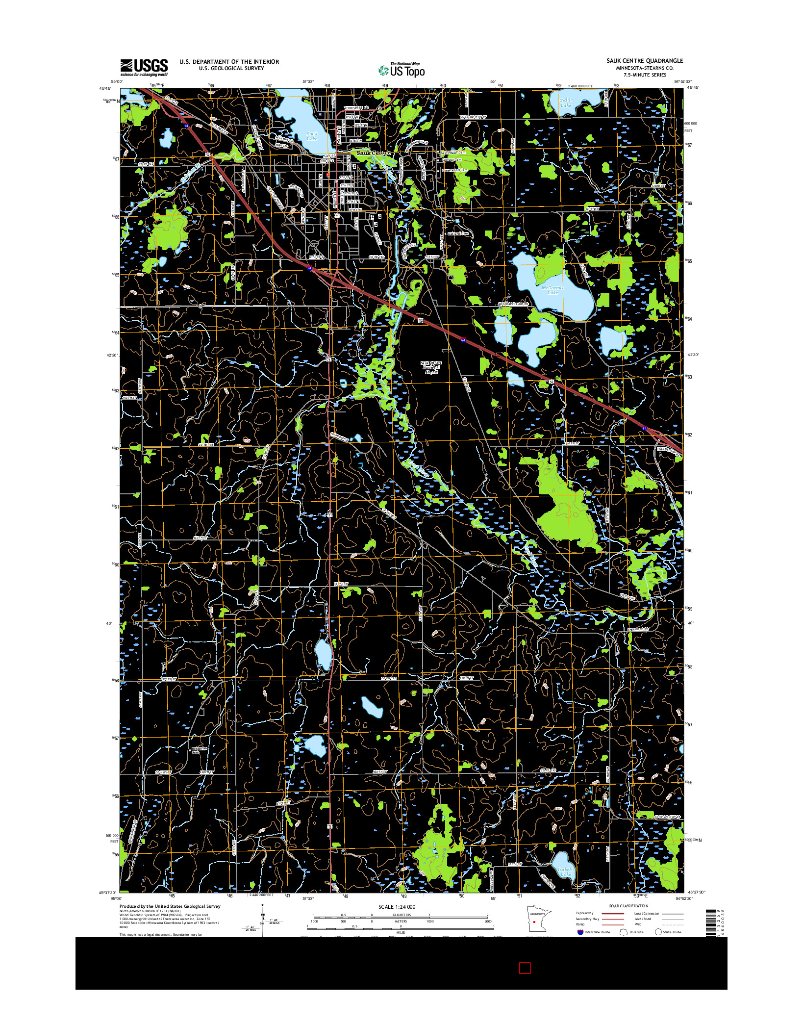 USGS US TOPO 7.5-MINUTE MAP FOR SAUK CENTRE, MN 2016