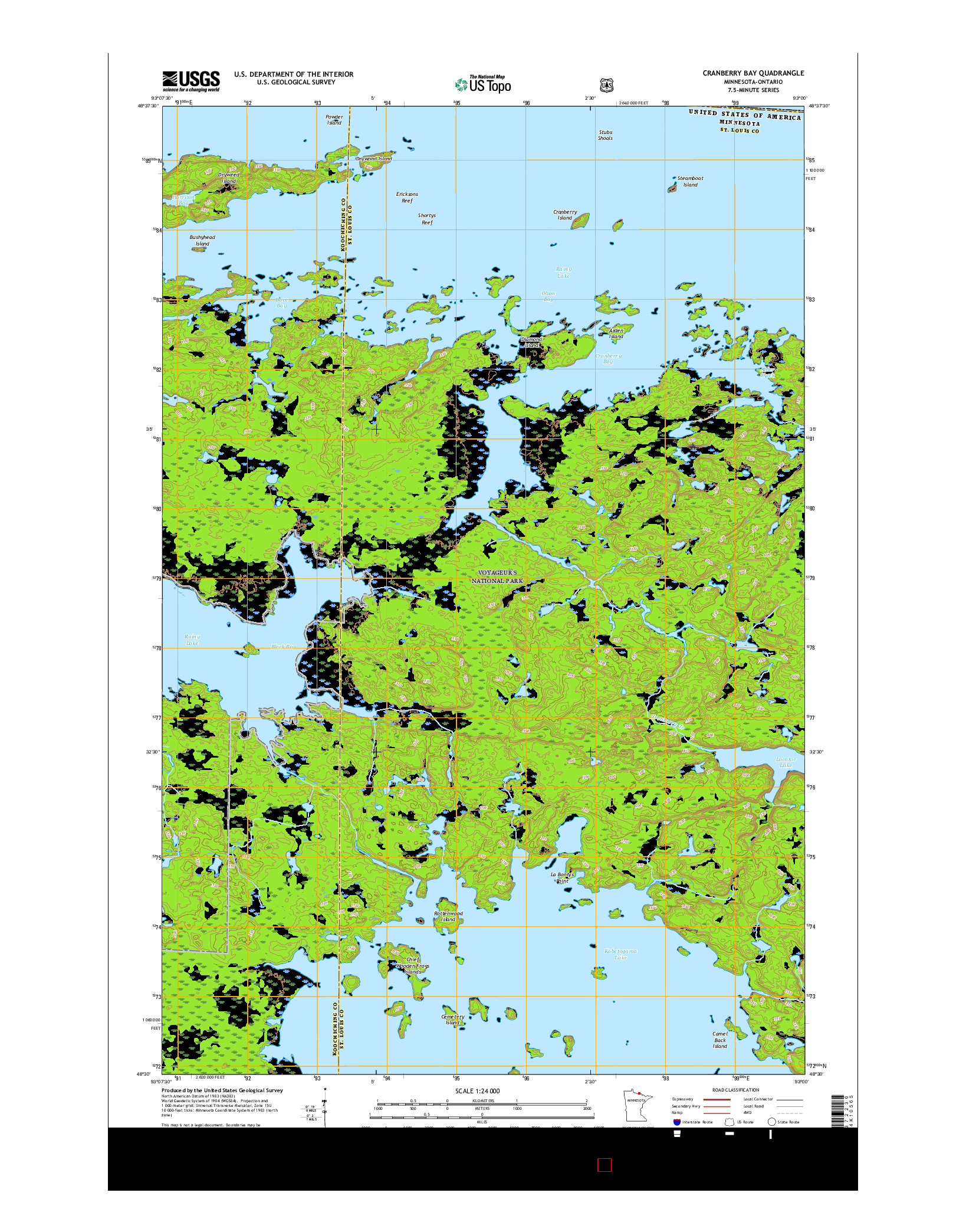 USGS US TOPO 7.5-MINUTE MAP FOR CRANBERRY BAY, MN-ON 2016