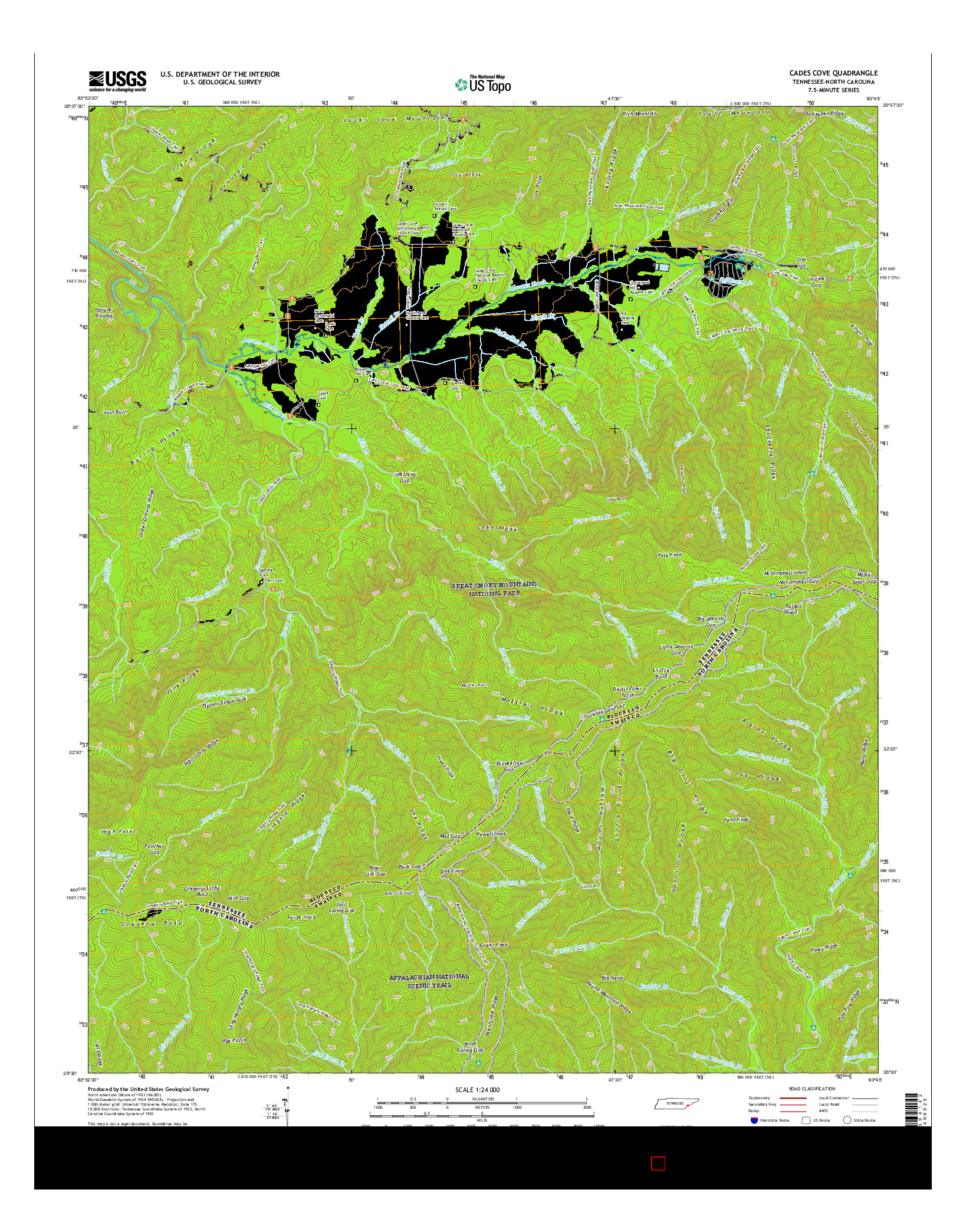 USGS US TOPO 7.5-MINUTE MAP FOR CADES COVE, TN-NC 2016