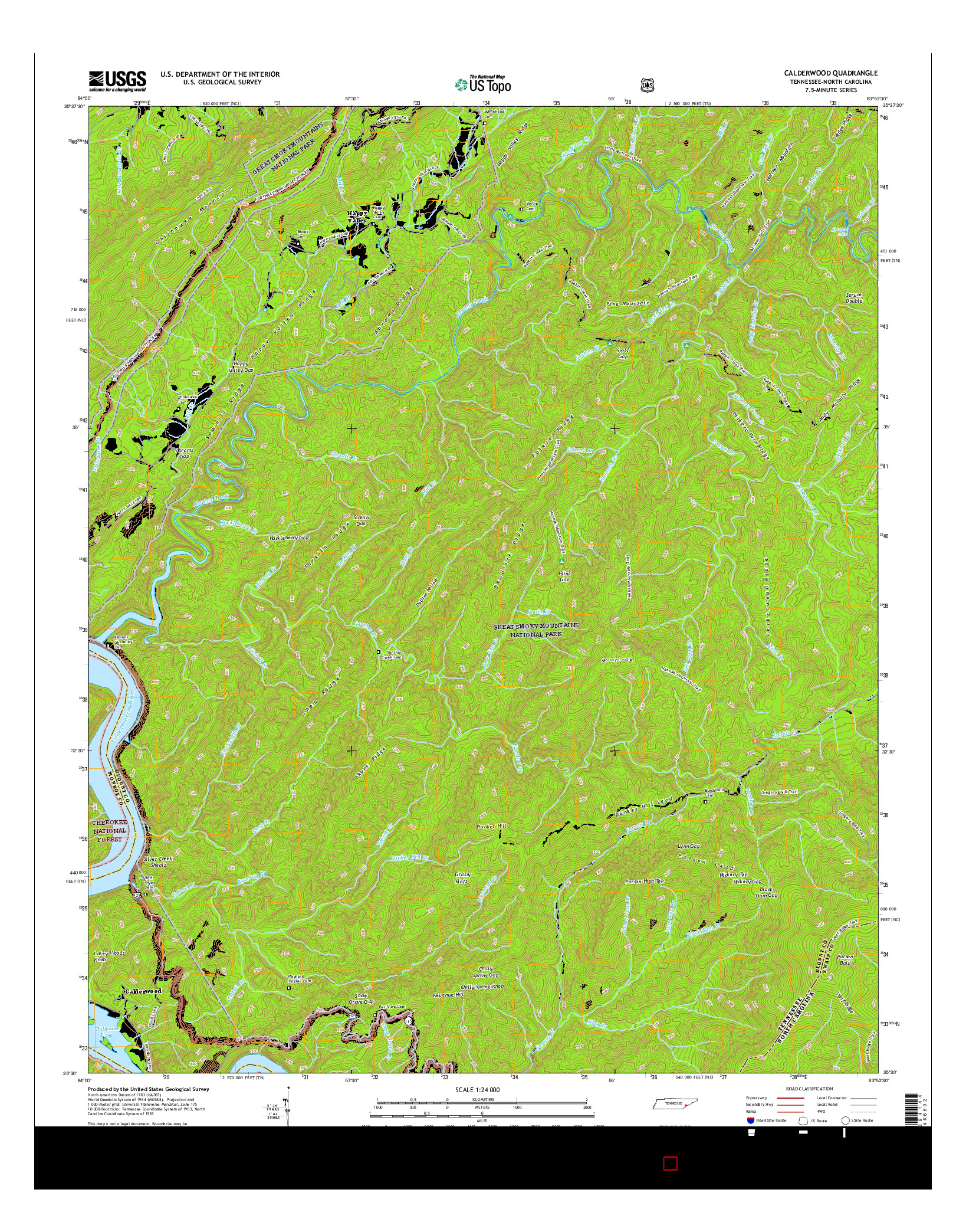 USGS US TOPO 7.5-MINUTE MAP FOR CALDERWOOD, TN-NC 2016