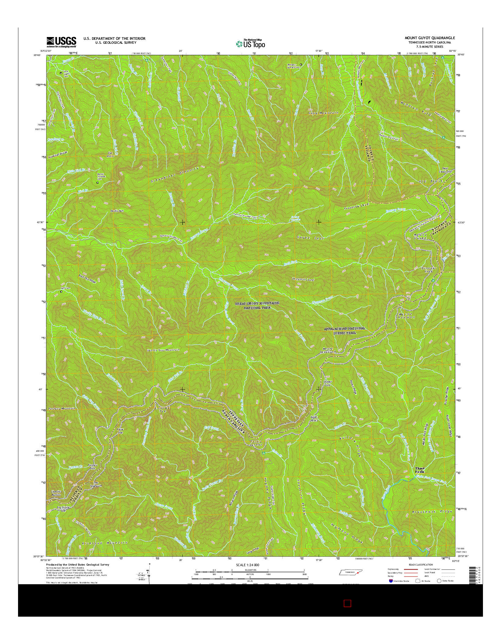 USGS US TOPO 7.5-MINUTE MAP FOR MOUNT GUYOT, TN-NC 2016