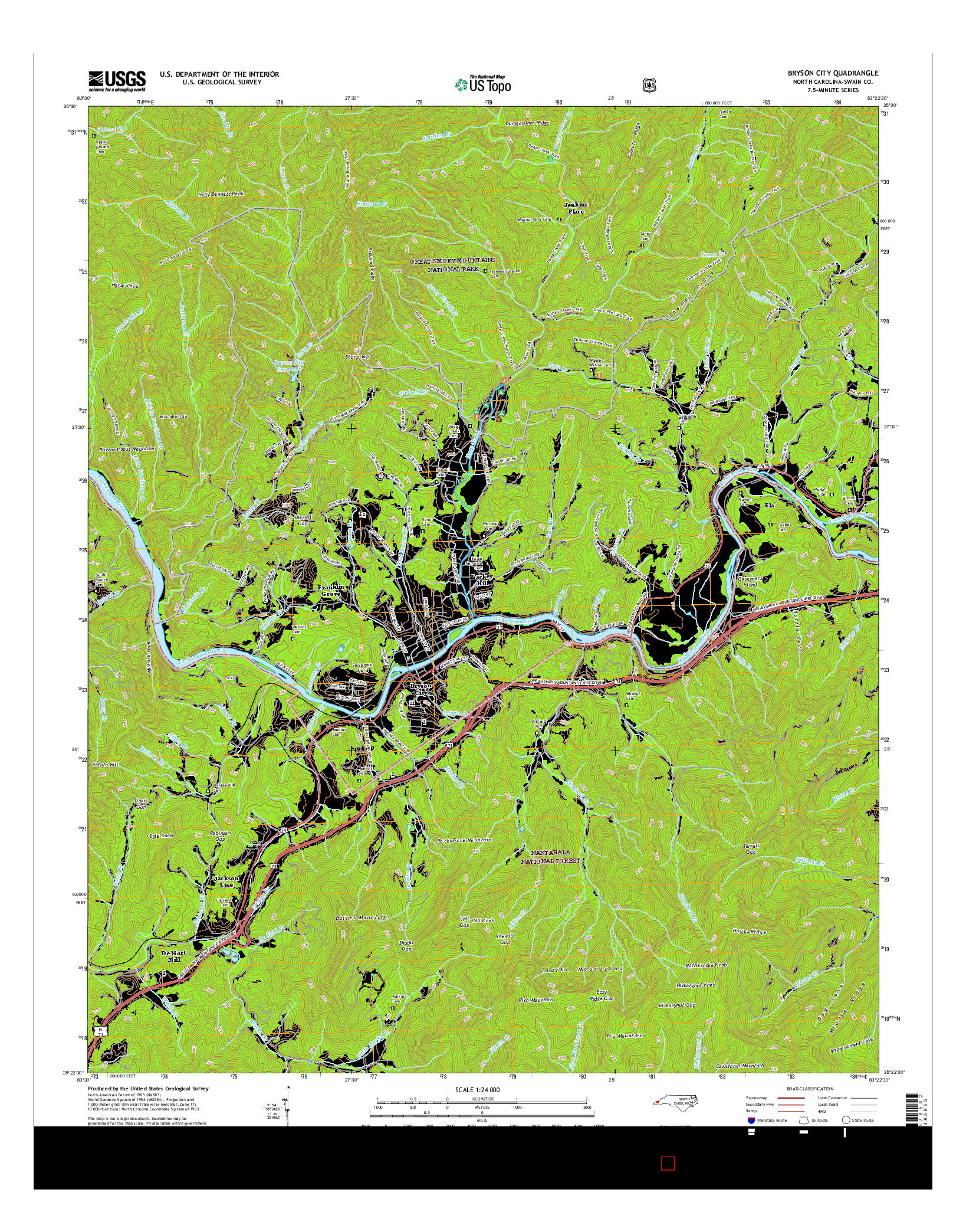 USGS US TOPO 7.5-MINUTE MAP FOR BRYSON CITY, NC 2016