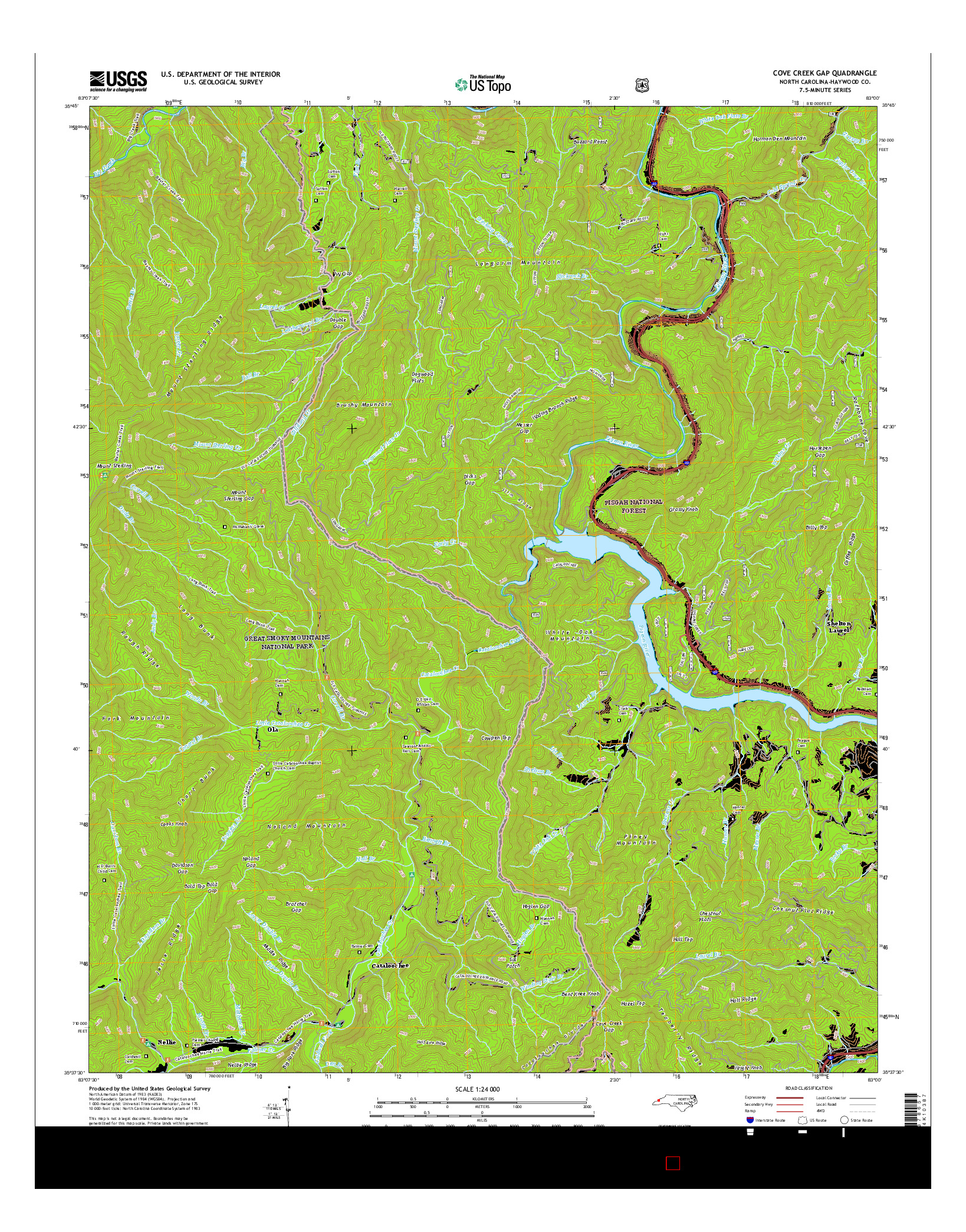 USGS US TOPO 7.5-MINUTE MAP FOR COVE CREEK GAP, NC 2016
